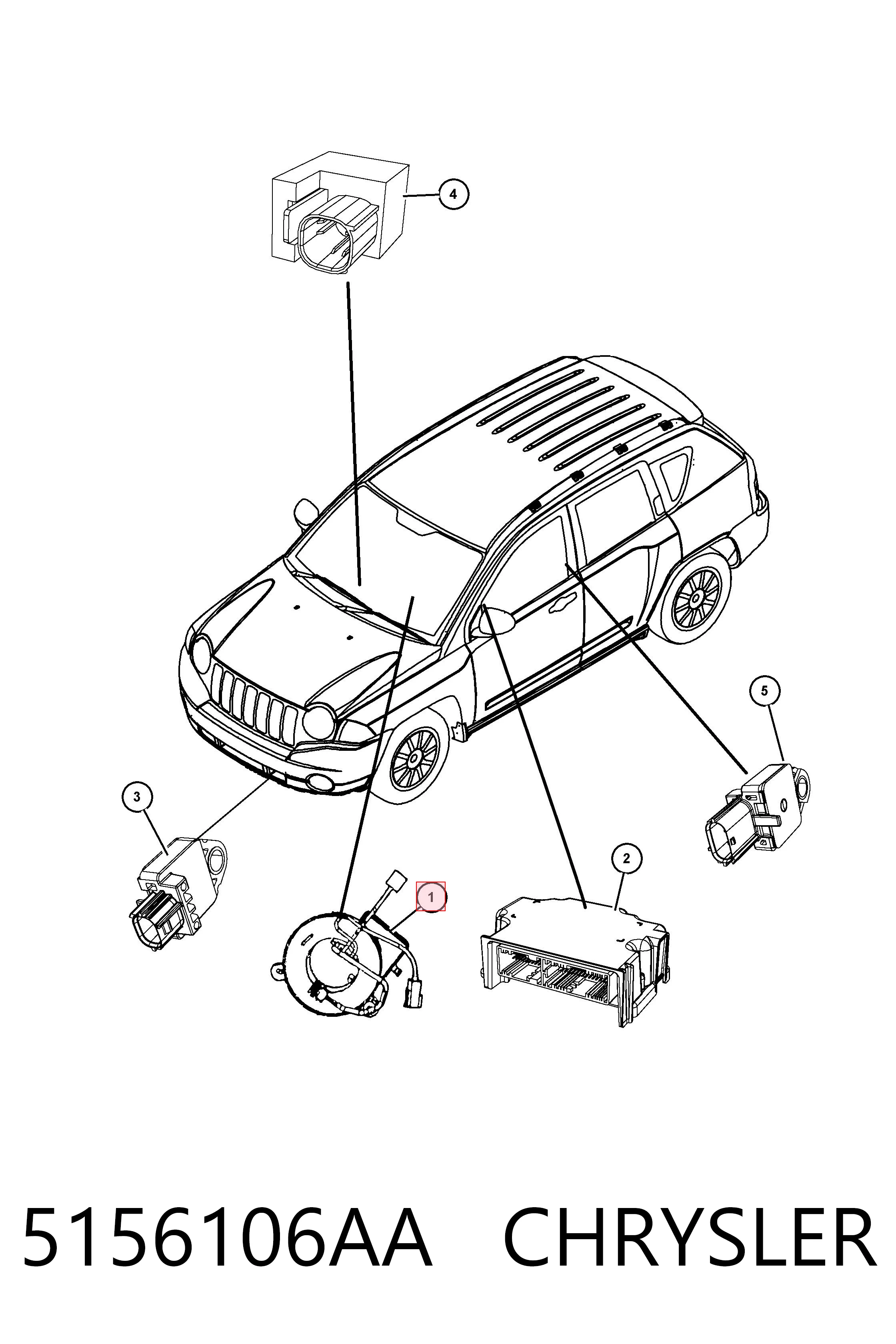 5156106AA Chrysler Anel AIRBAG de contato, cabo plano do volante
