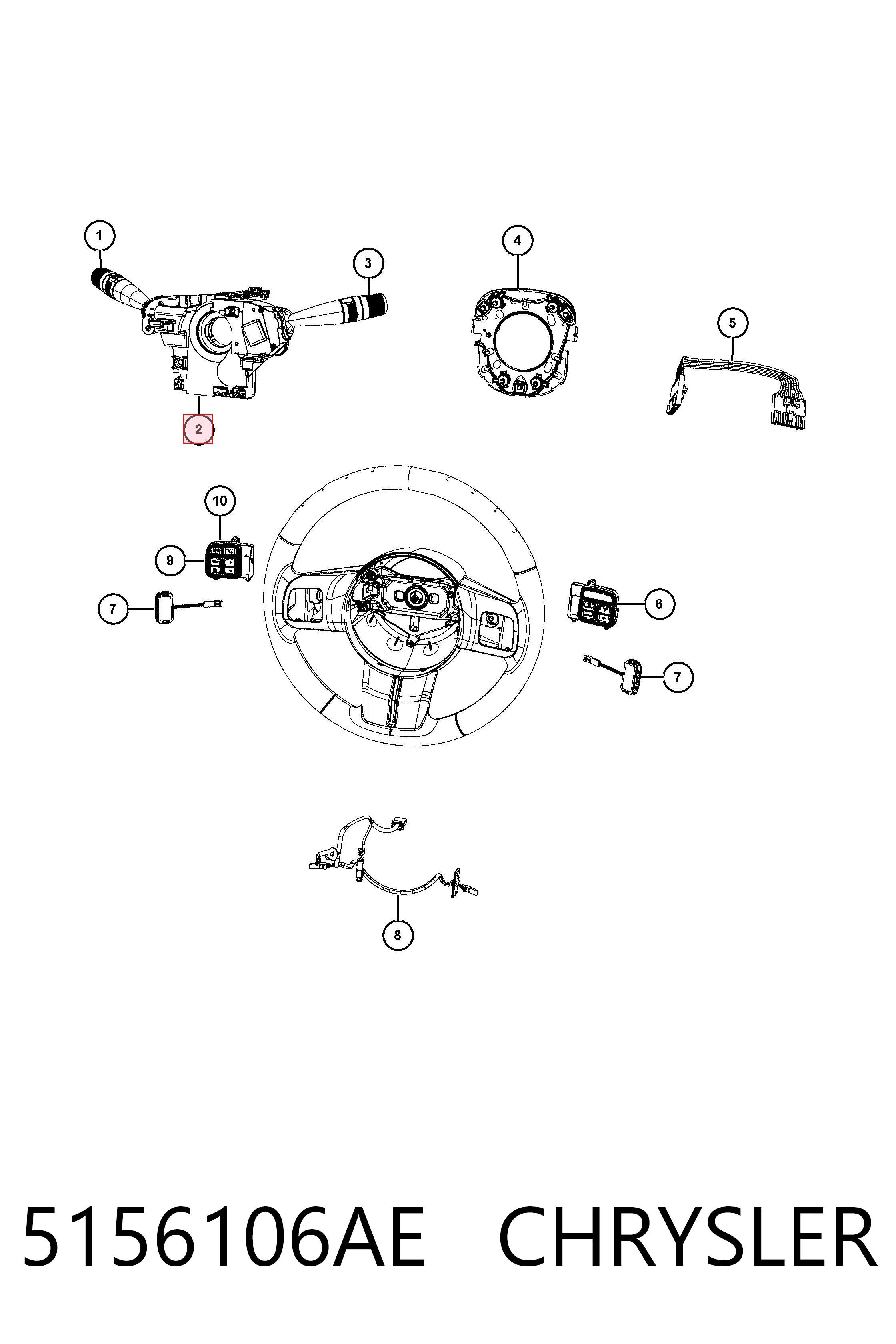 5156106AE Chrysler Anel AIRBAG de contato, cabo plano do volante