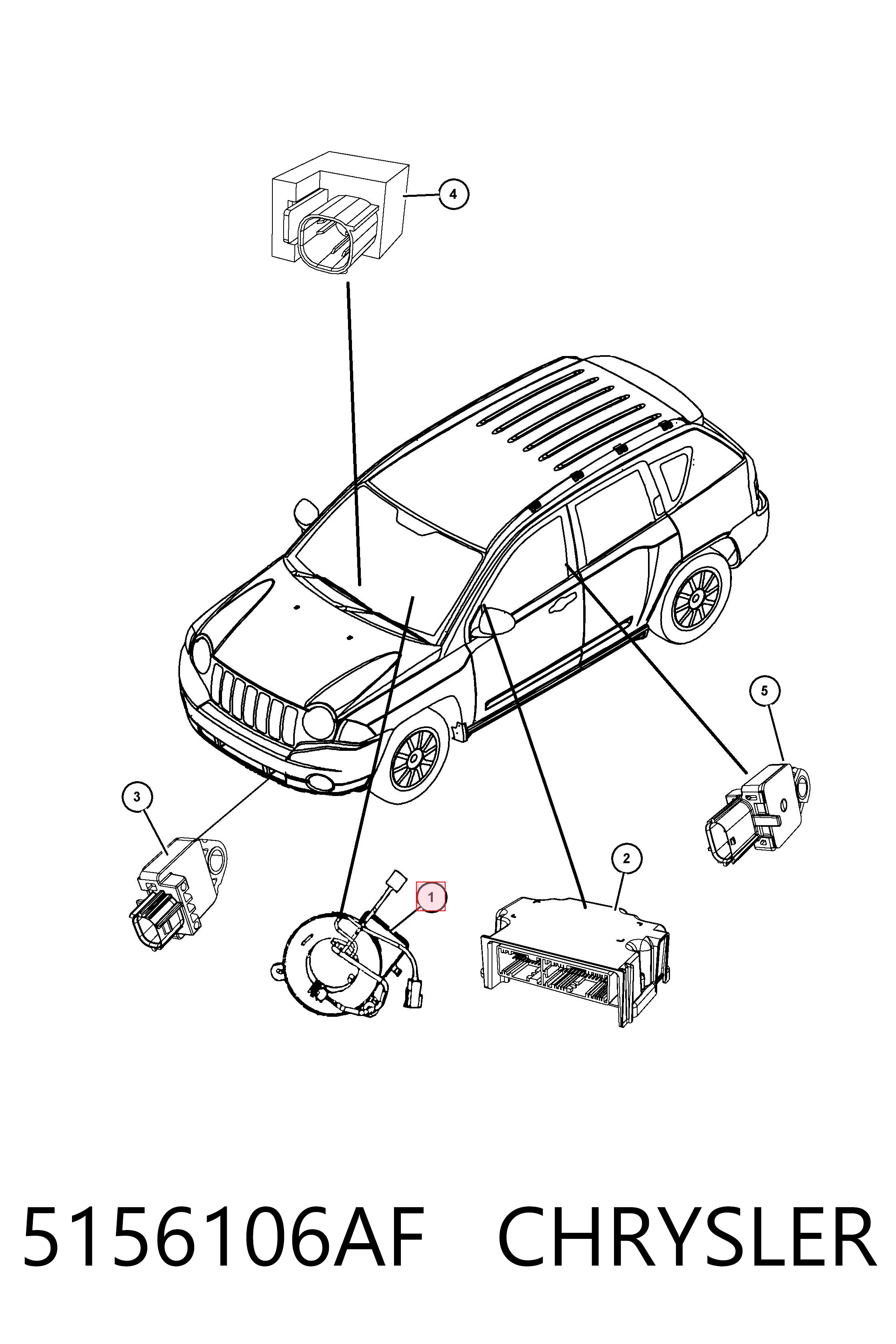 5156106AF Chrysler Anel AIRBAG de contato, cabo plano do volante