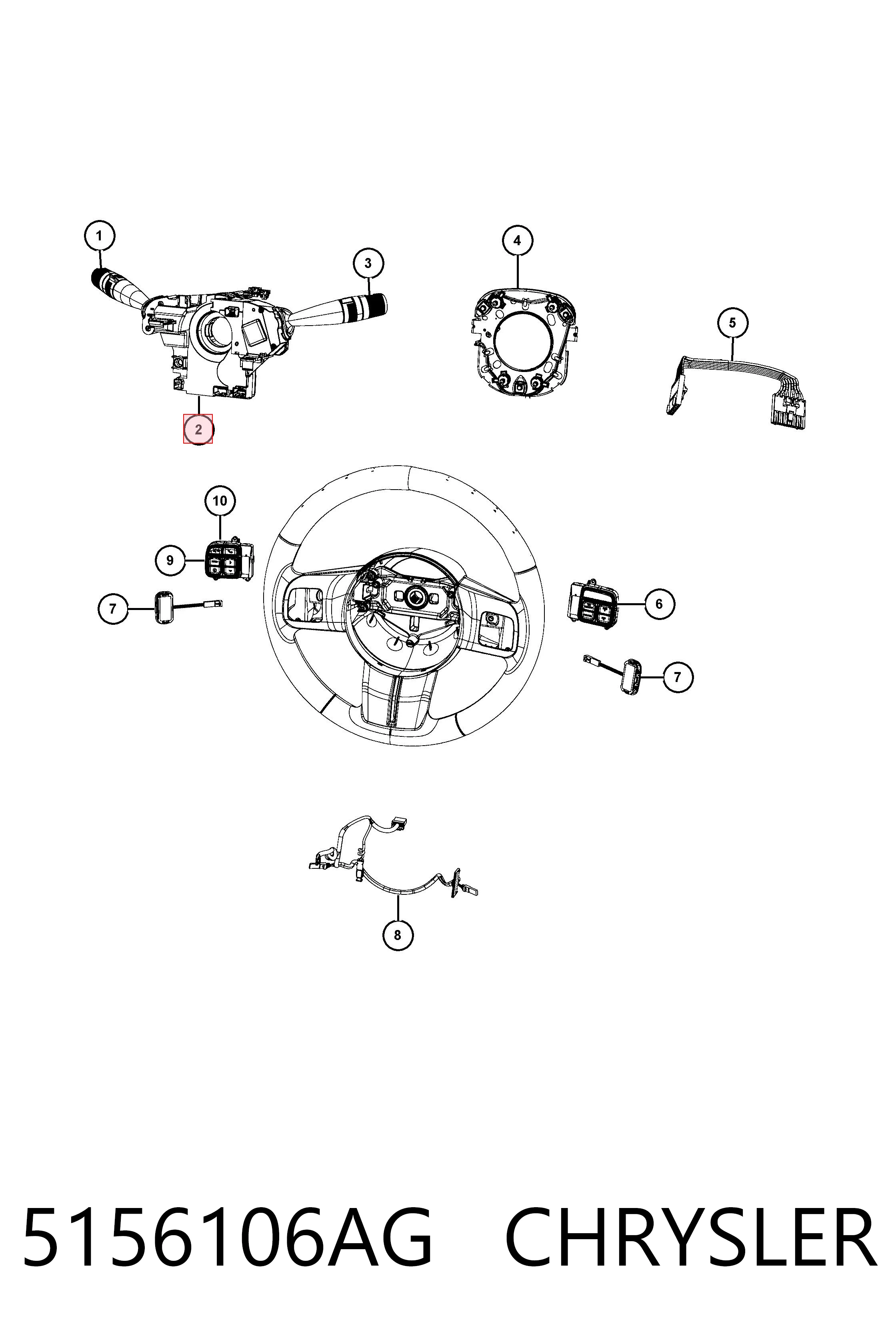 5156106AG Chrysler Anel AIRBAG de contato, cabo plano do volante