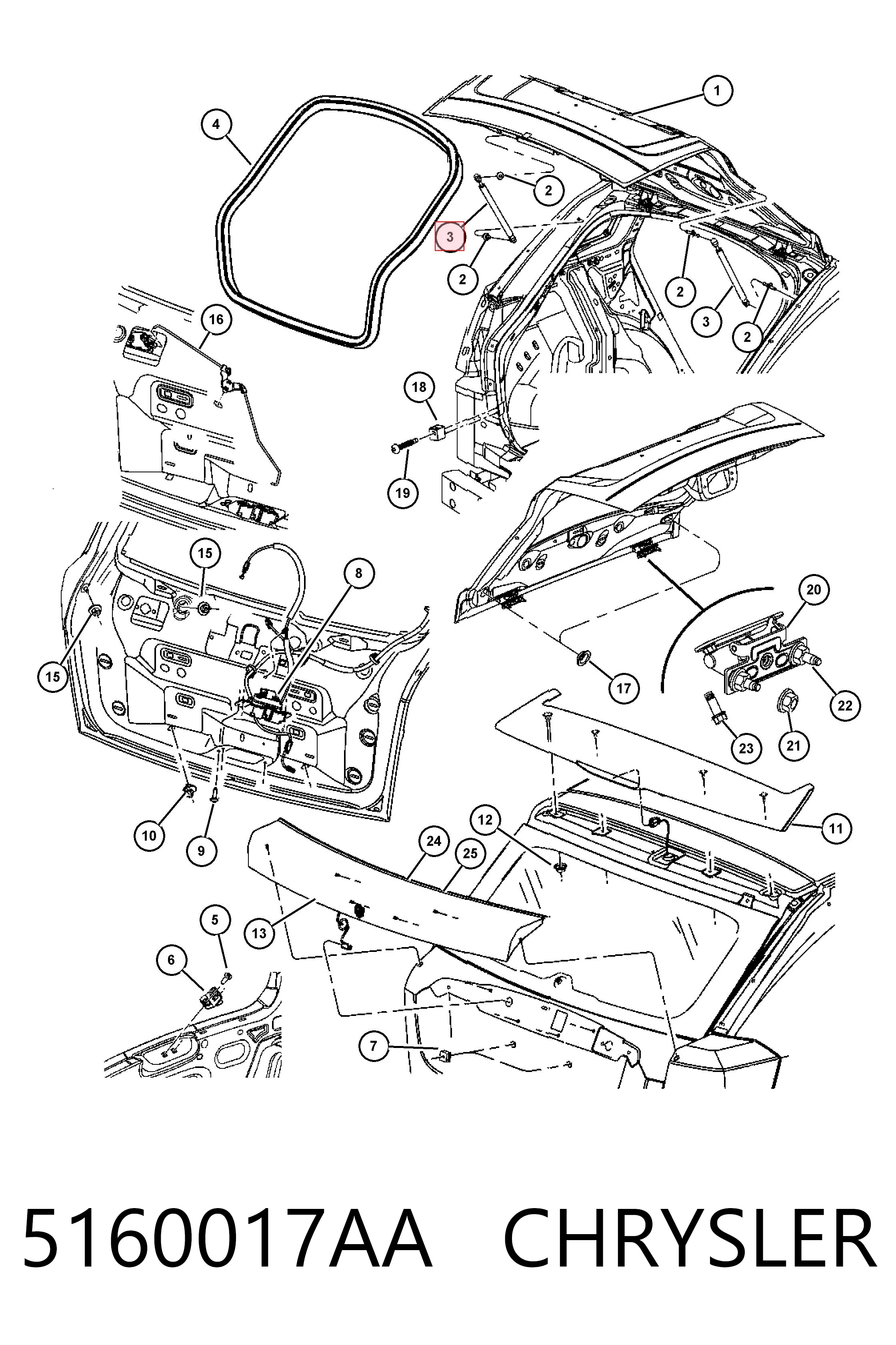 Amortecedor de tampa de porta-malas (de 3ª/5ª porta traseira) para Dodge Caliber SXT PM
