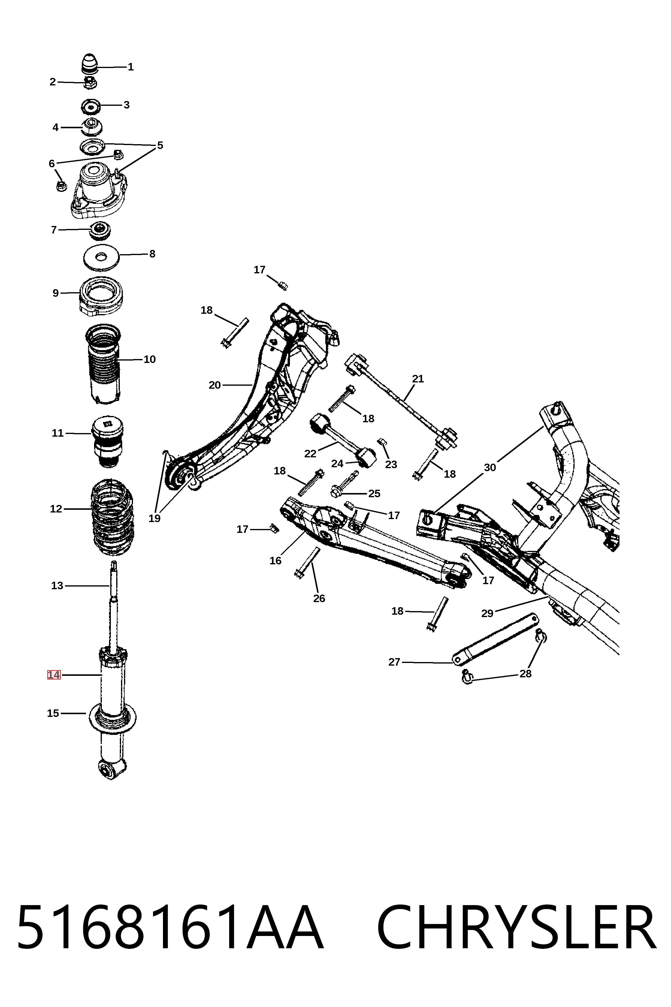 5168161AA Chrysler Amortecedor traseiro