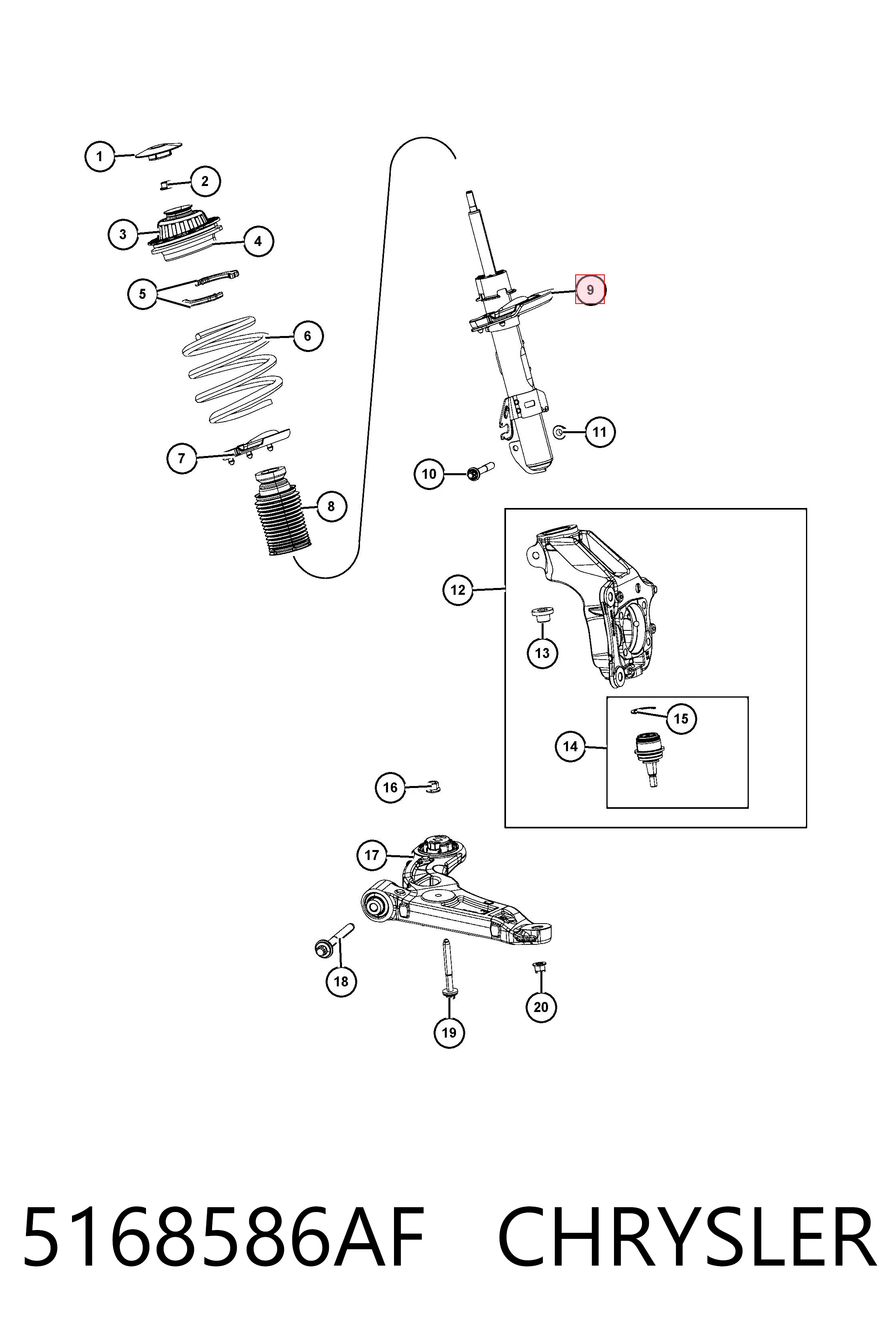 K05168586AF Fiat/Alfa/Lancia Amortecedor dianteiro direito