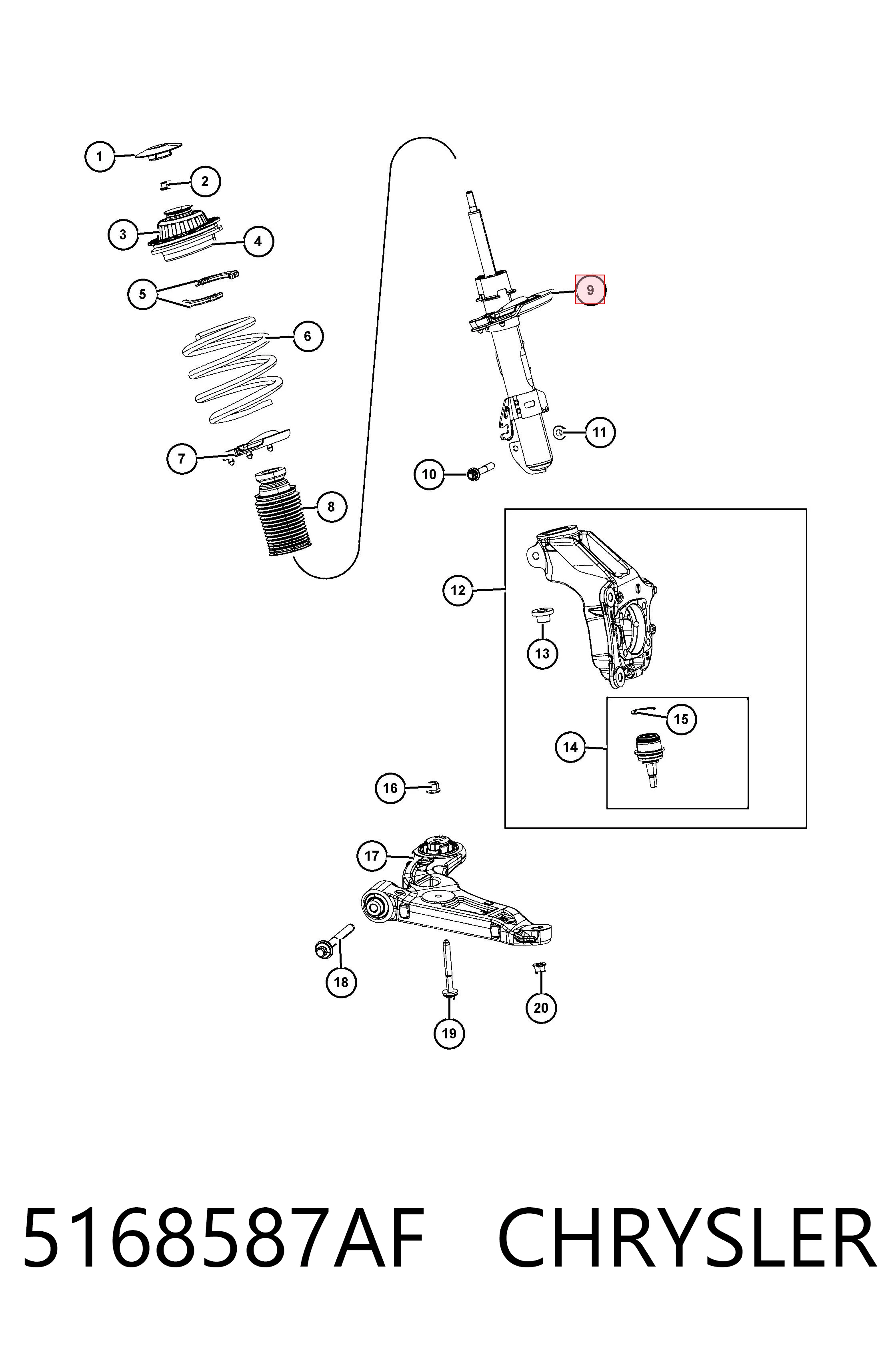 5168587AF Chrysler Amortecedor dianteiro esquerdo