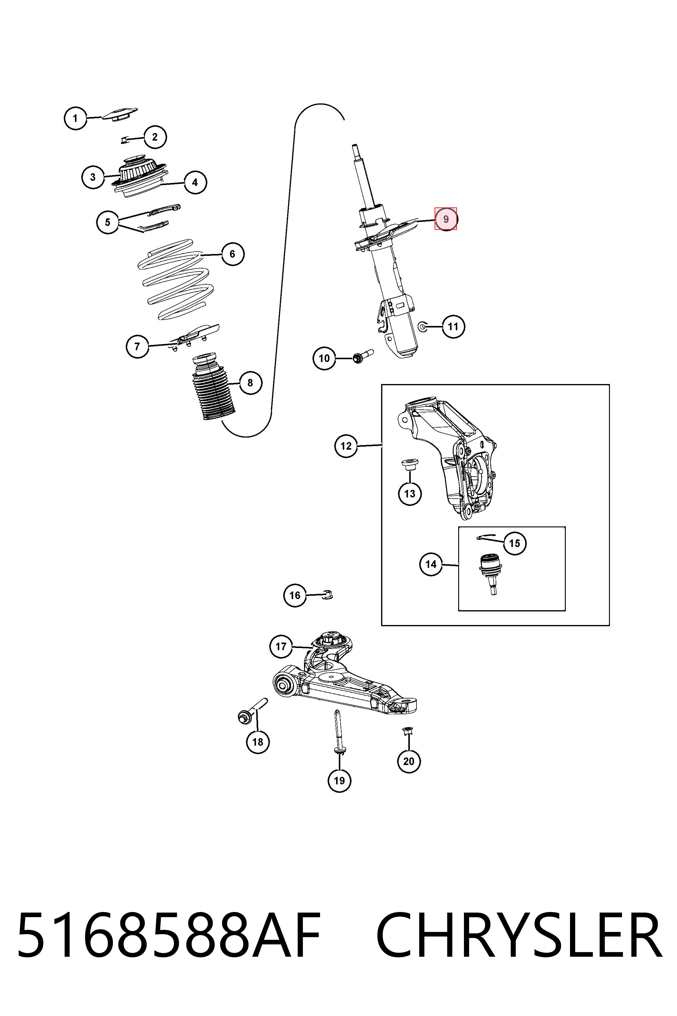 5168588AF Chrysler Amortecedor dianteiro direito
