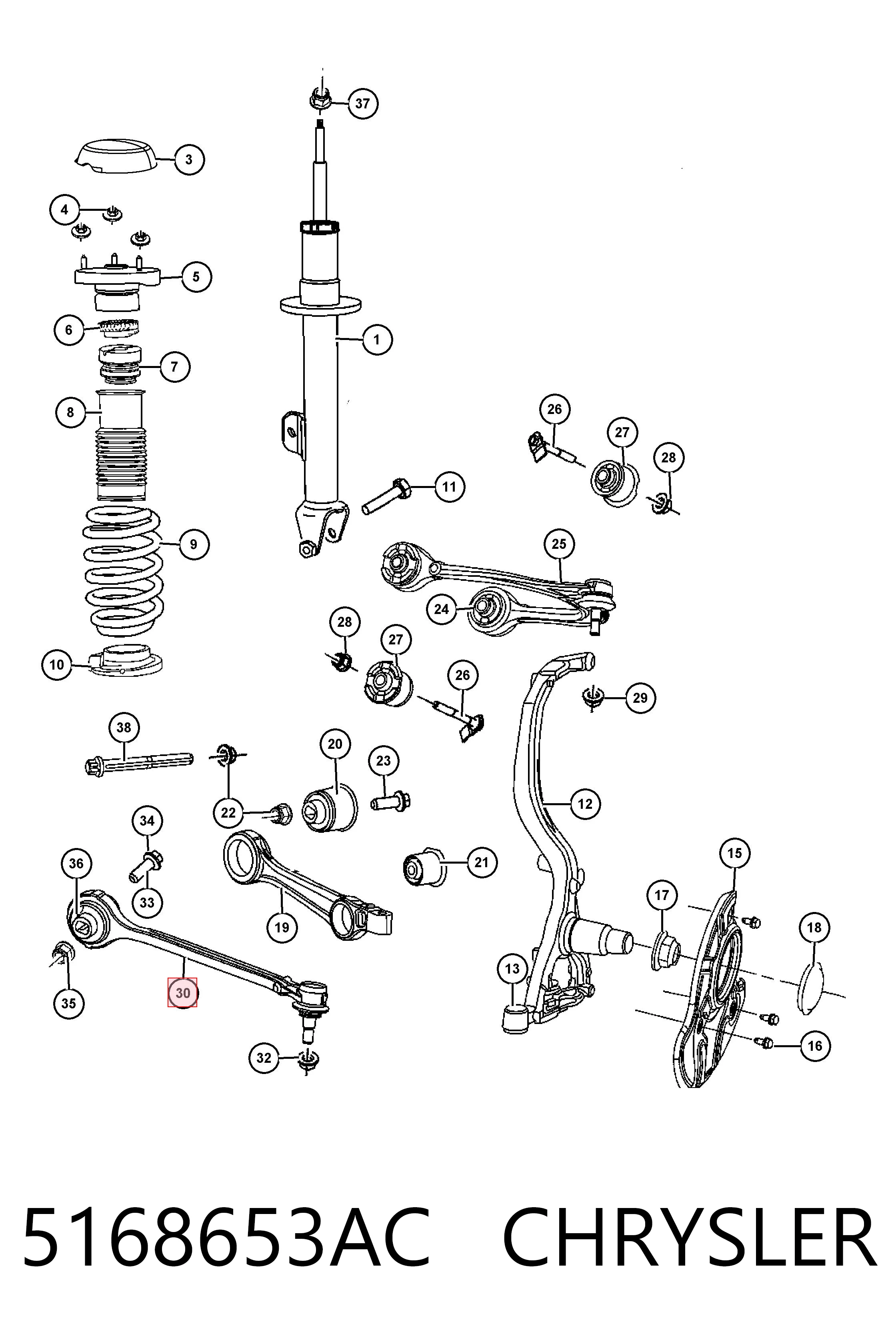 5168653AC Chrysler Braço oscilante inferior esquerdo de suspensão dianteira