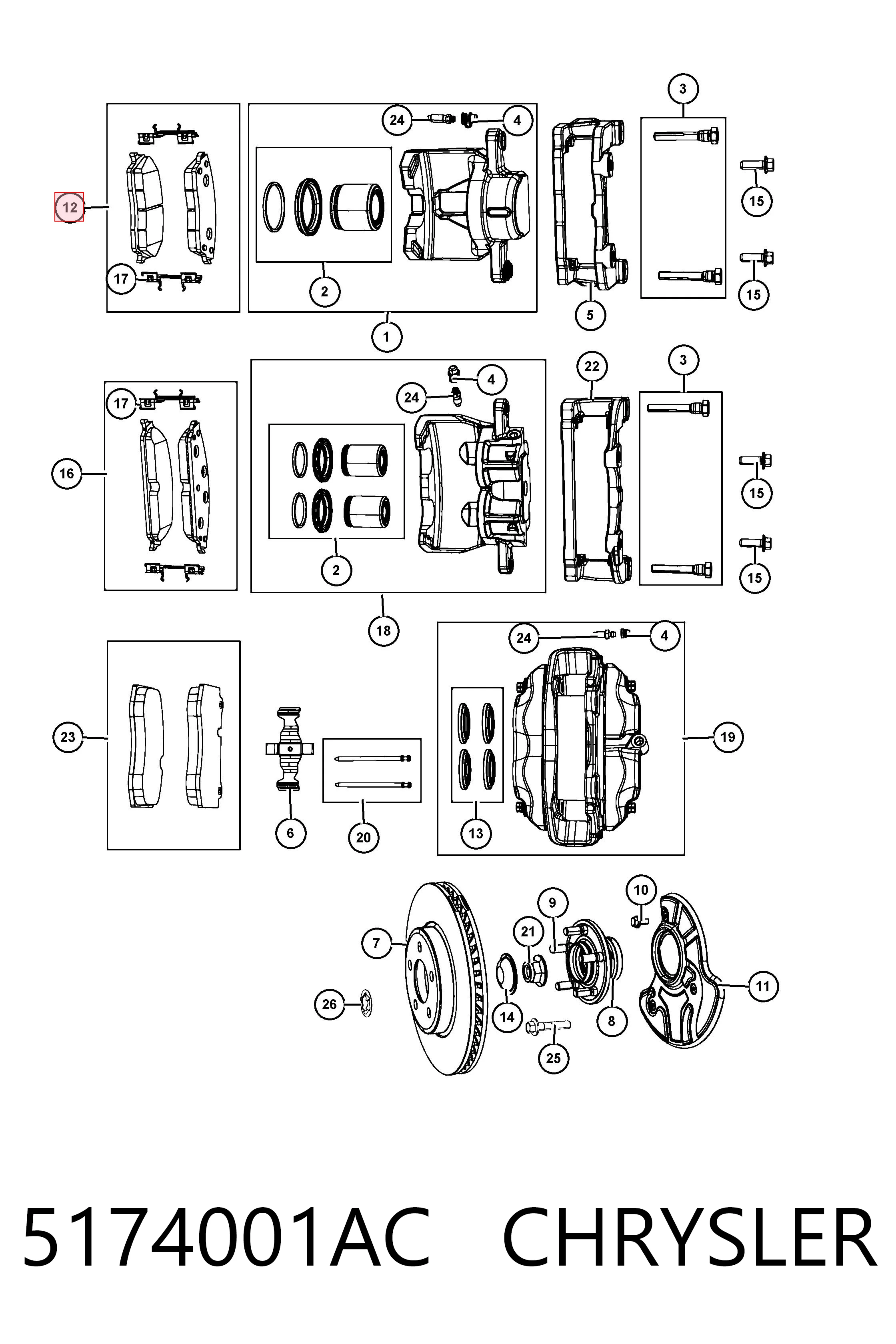5174001AC Chrysler Sapatas do freio dianteiras de disco