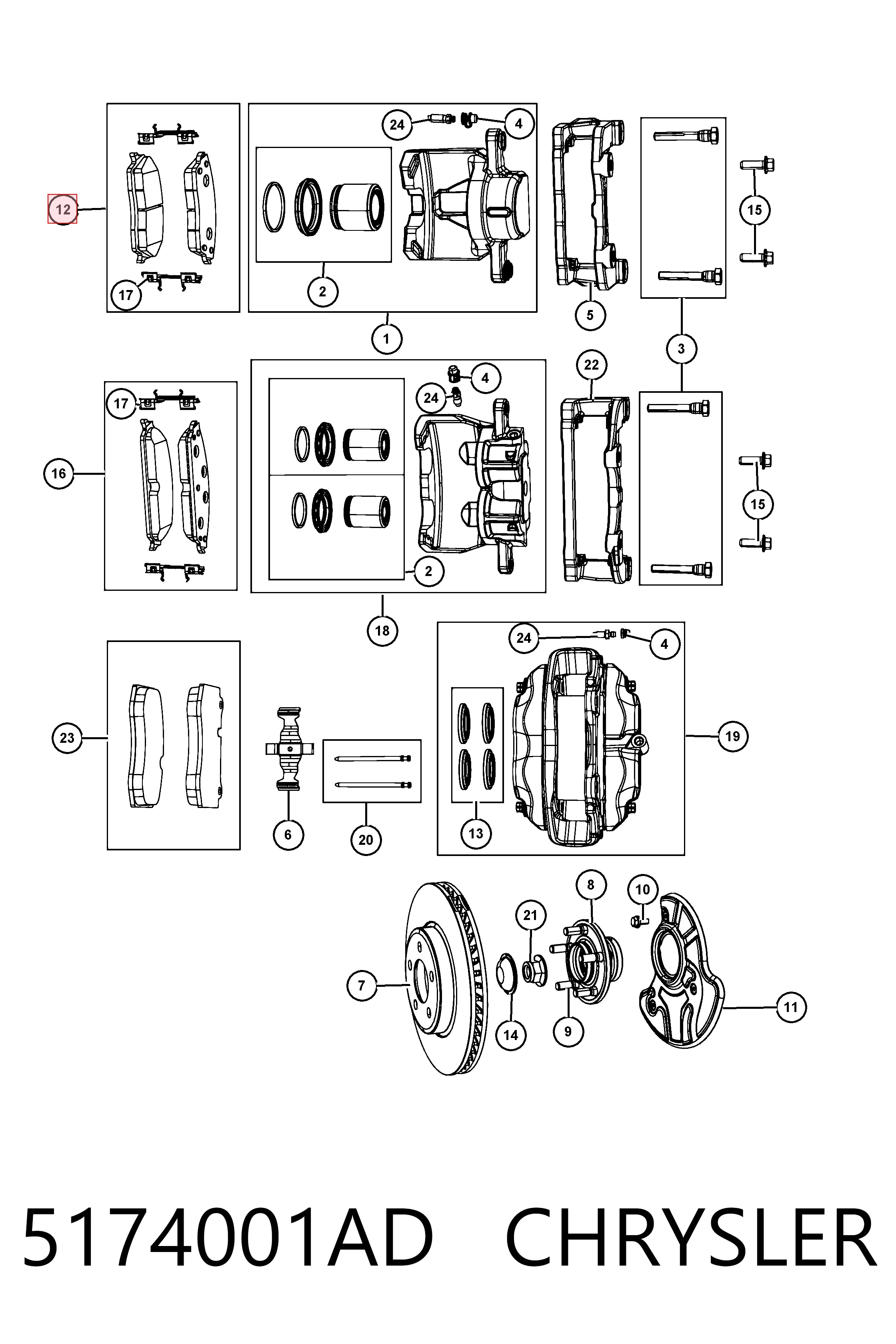 5174001AD Chrysler Sapatas do freio dianteiras de disco
