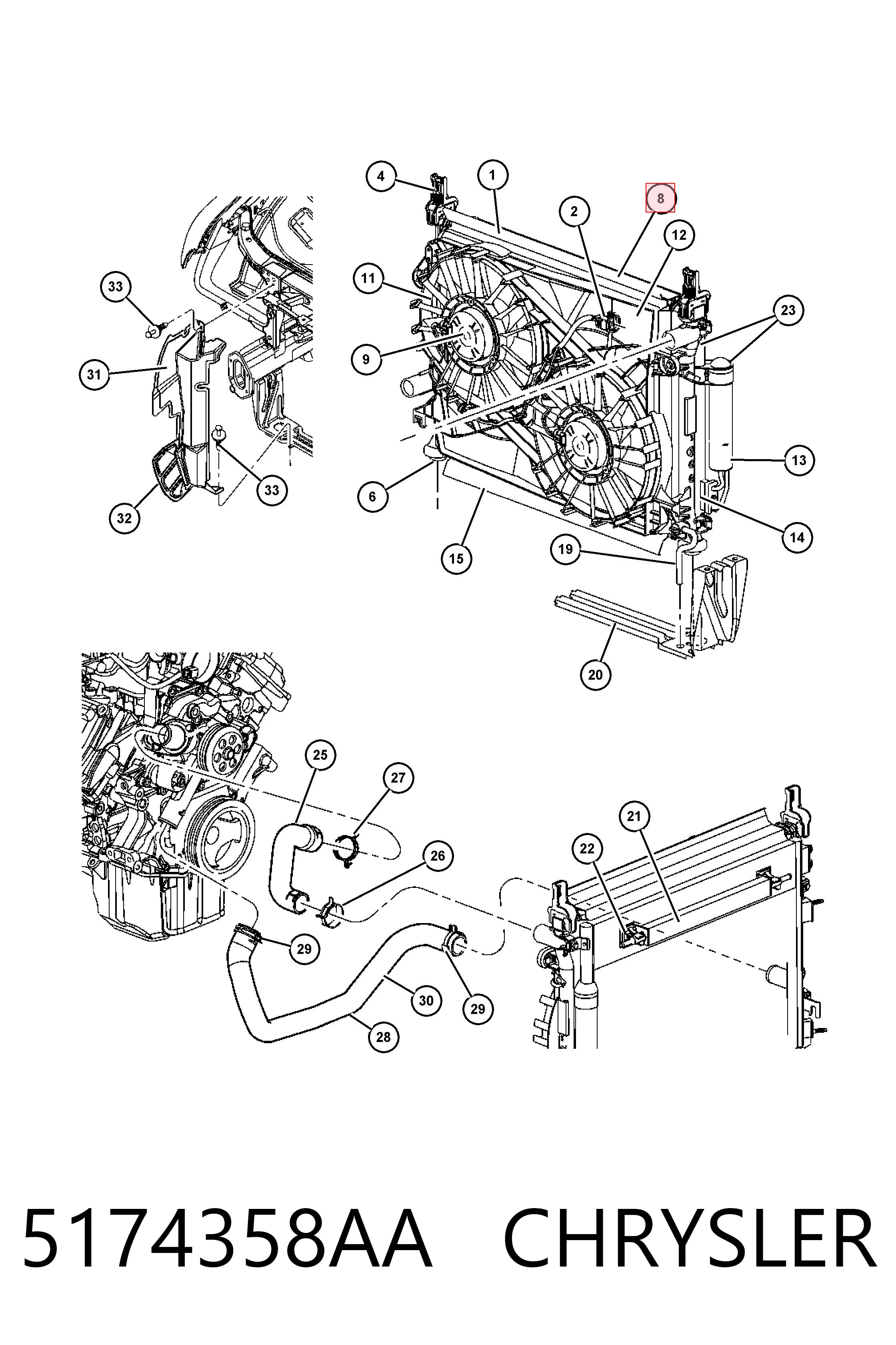 5174358AA Chrysler Difusor do radiador de esfriamento, montado com motor e roda de aletas