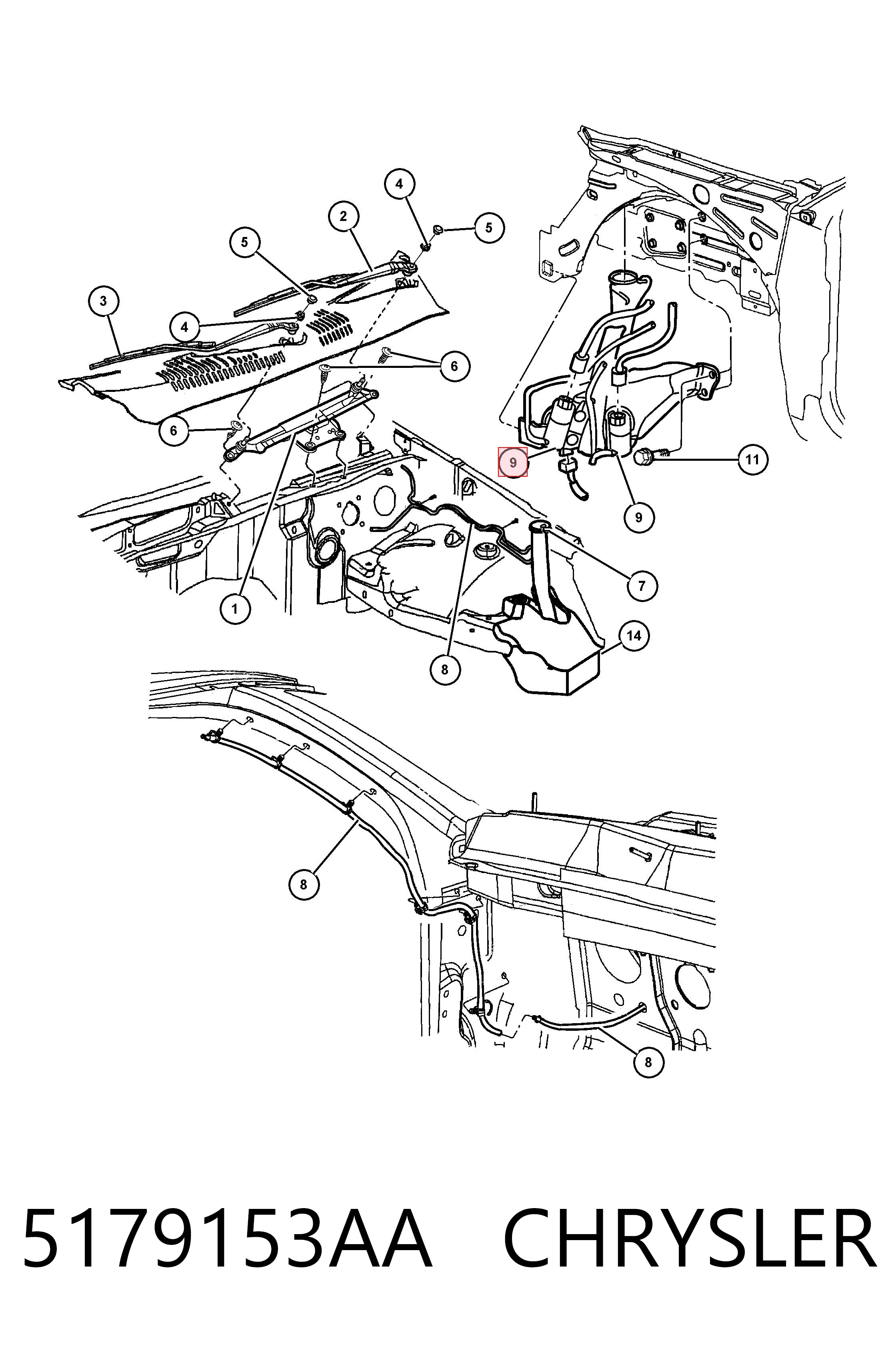 5179153AA Chrysler Bomba de motor de fluido para lavador de vidro dianteiro