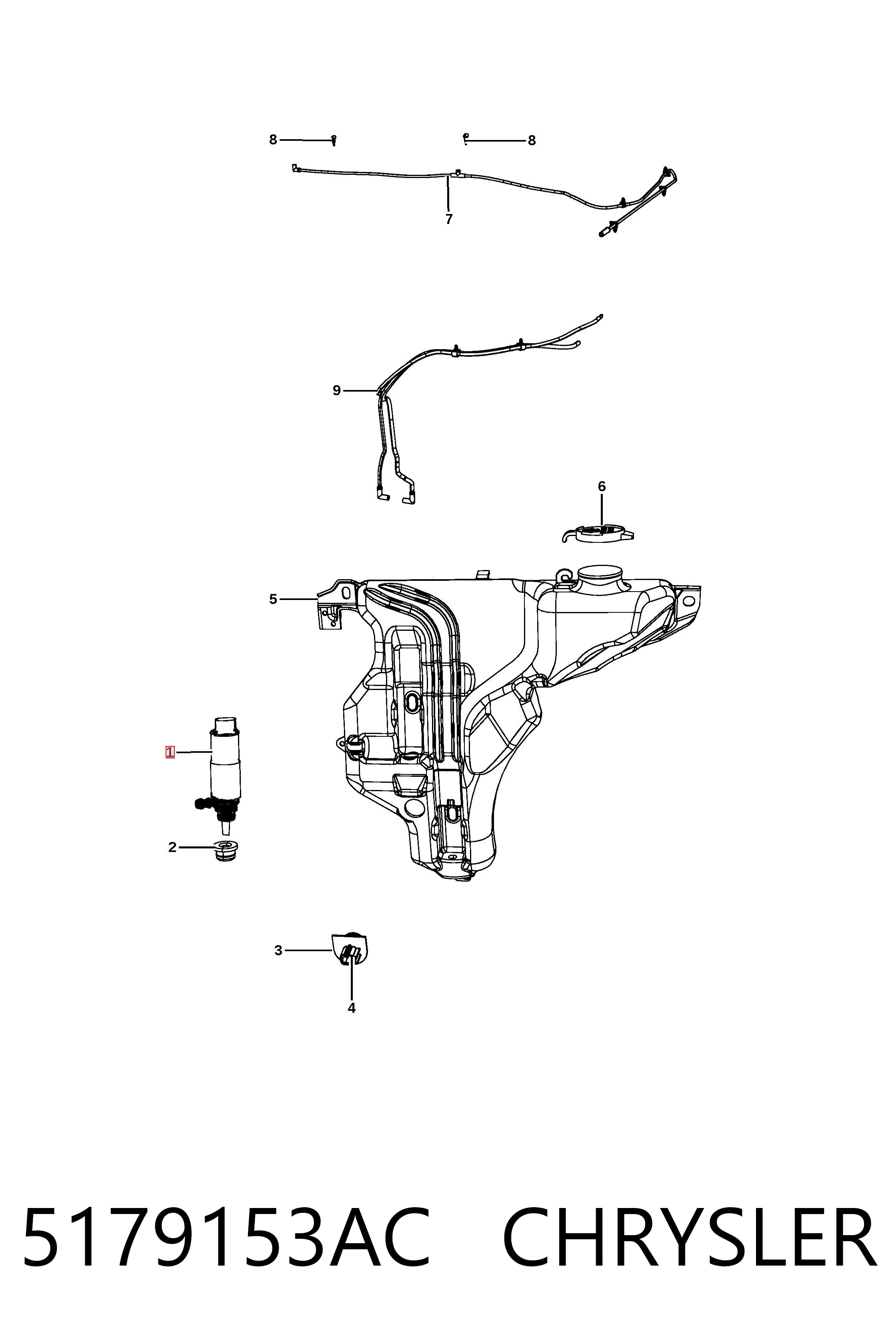 5179153AC Chrysler Bomba de motor de fluido para lavador de vidro dianteiro
