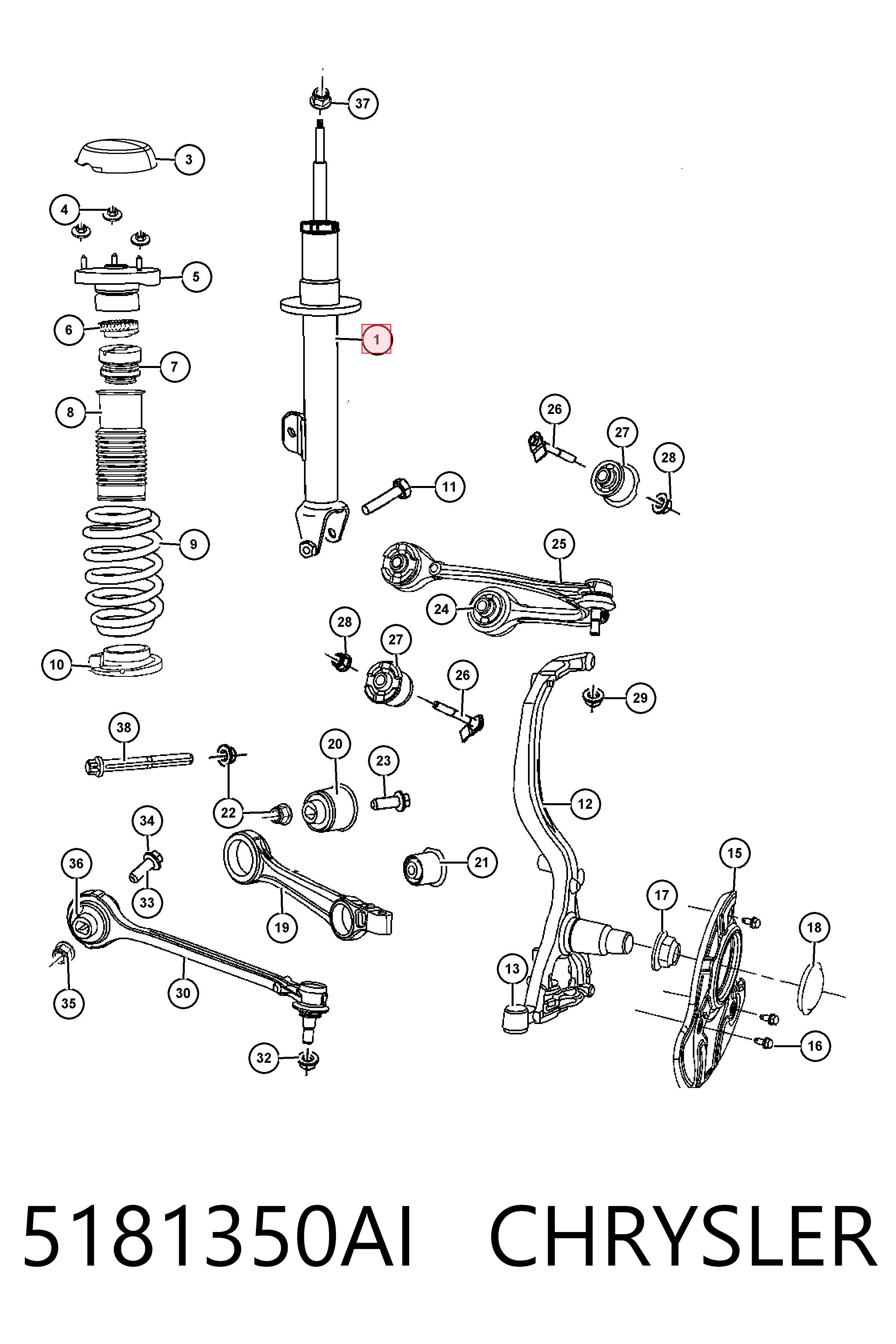 5181350AI Chrysler Amortecedor dianteiro direito