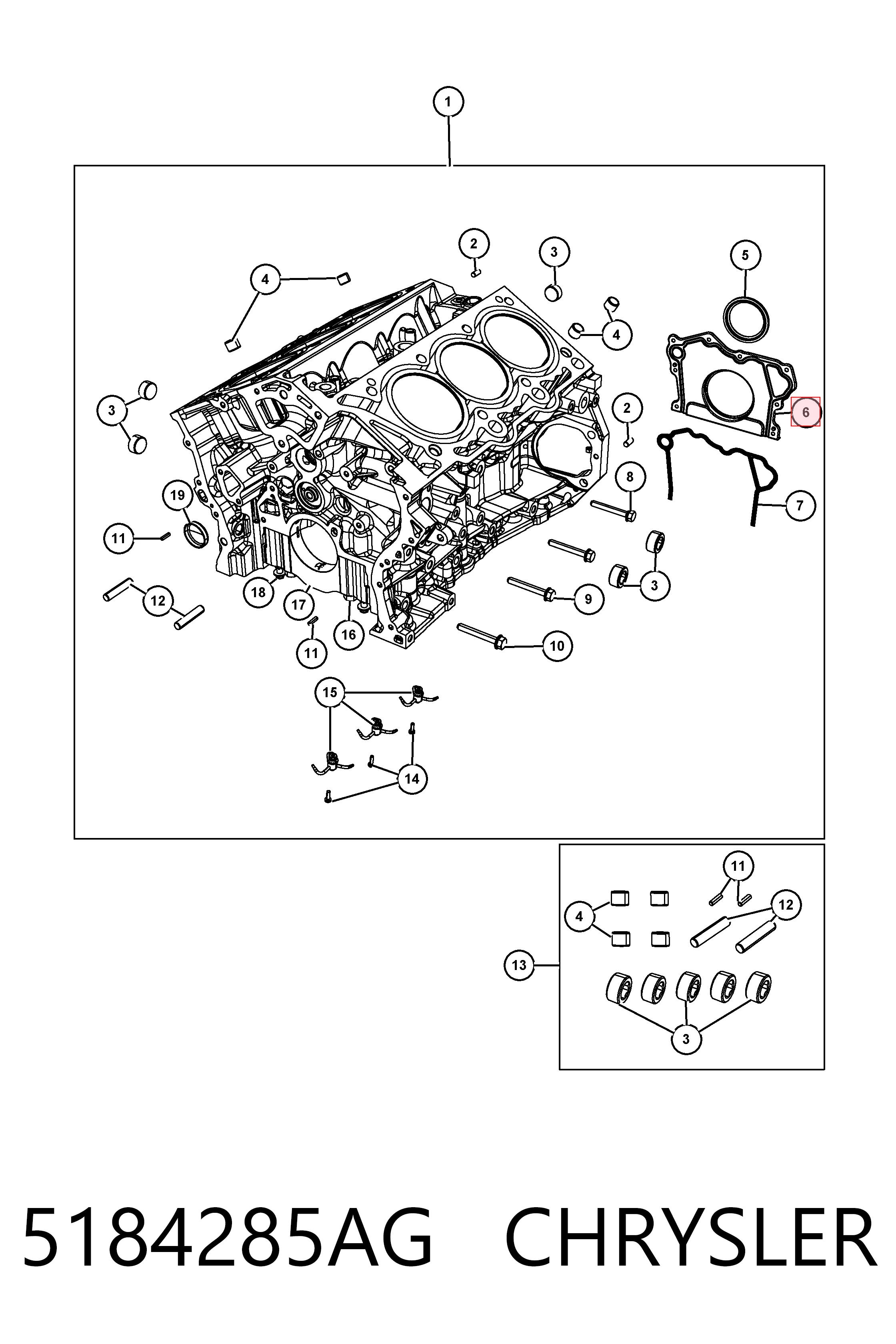 5184285AG Chrysler Vedação traseira de cambota de motor