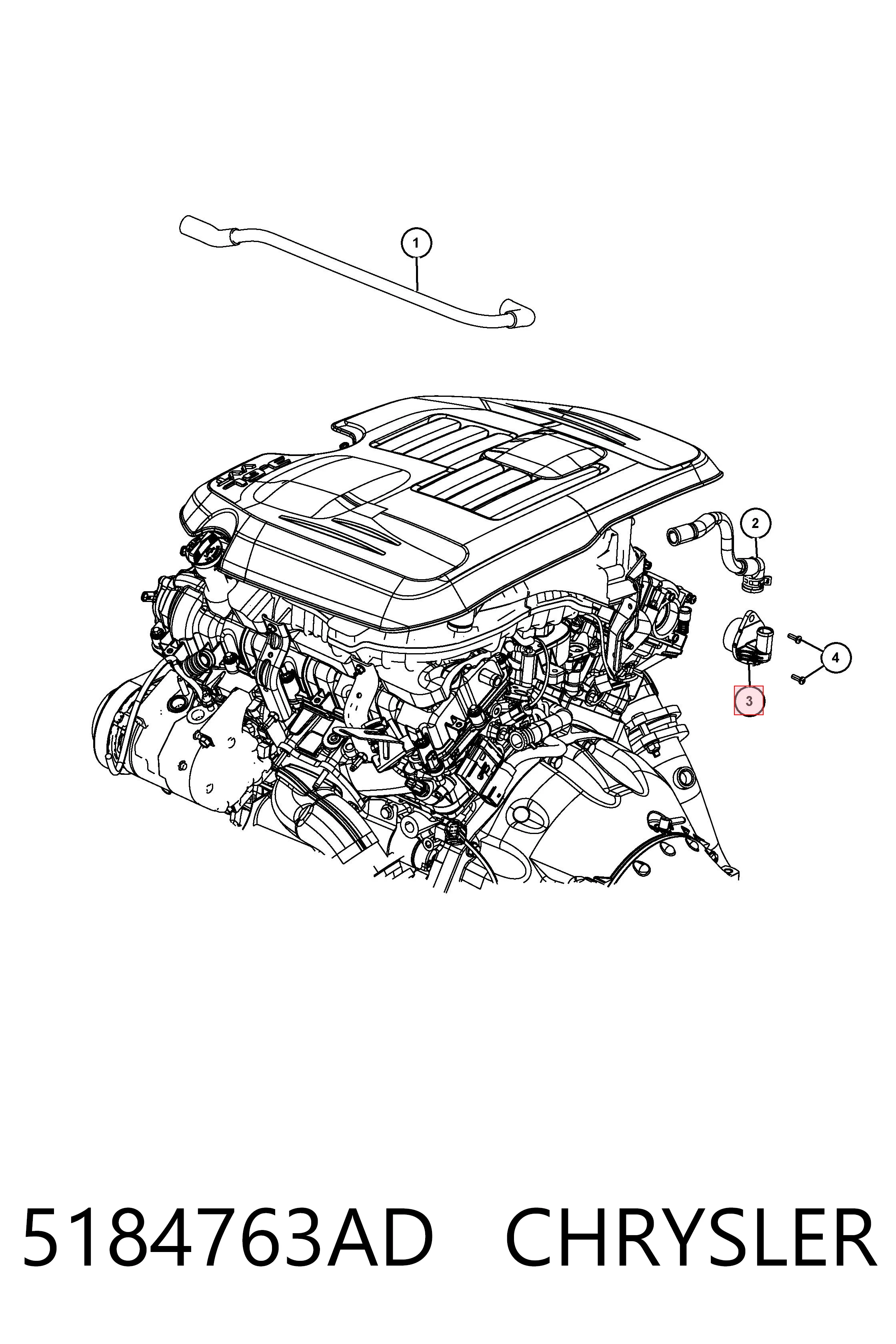 Válvula PCV de ventilação dos gases de cárter K05184763AD Fiat/Alfa/Lancia