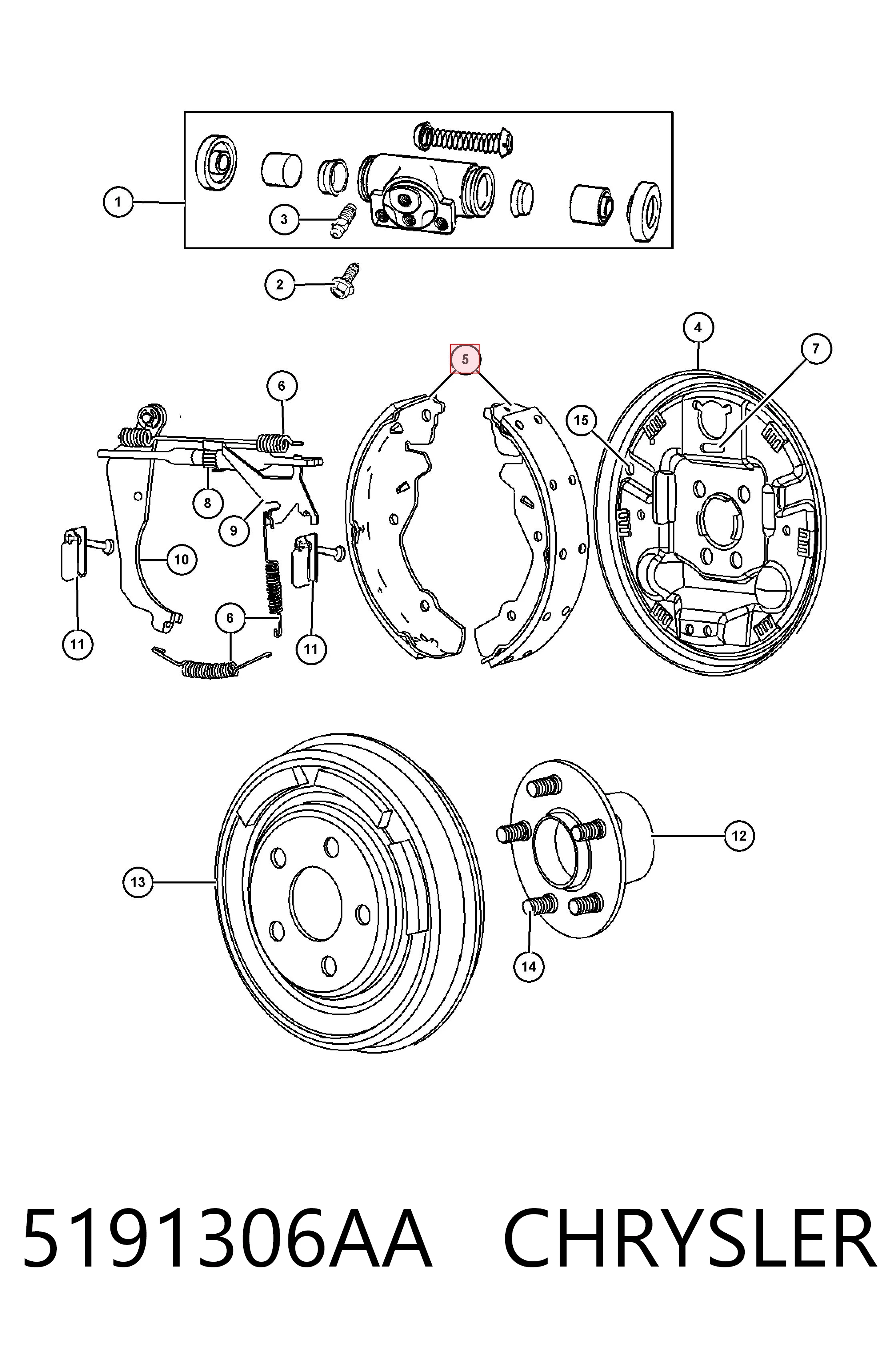 5191306AA Chrysler Sapatas do freio traseiras de tambor