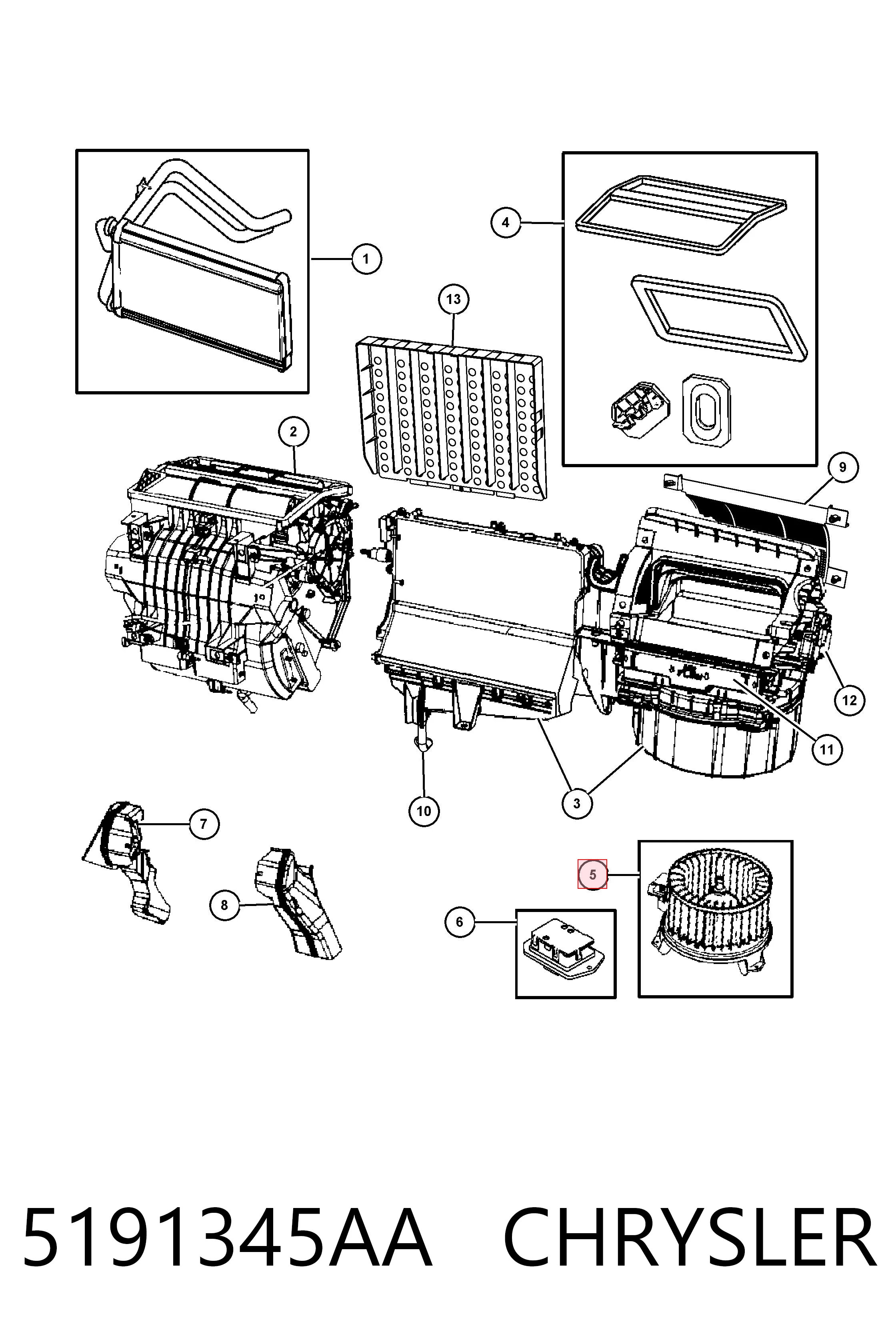 5191345AA Chrysler Motor de ventilador de forno (de aquecedor de salão)