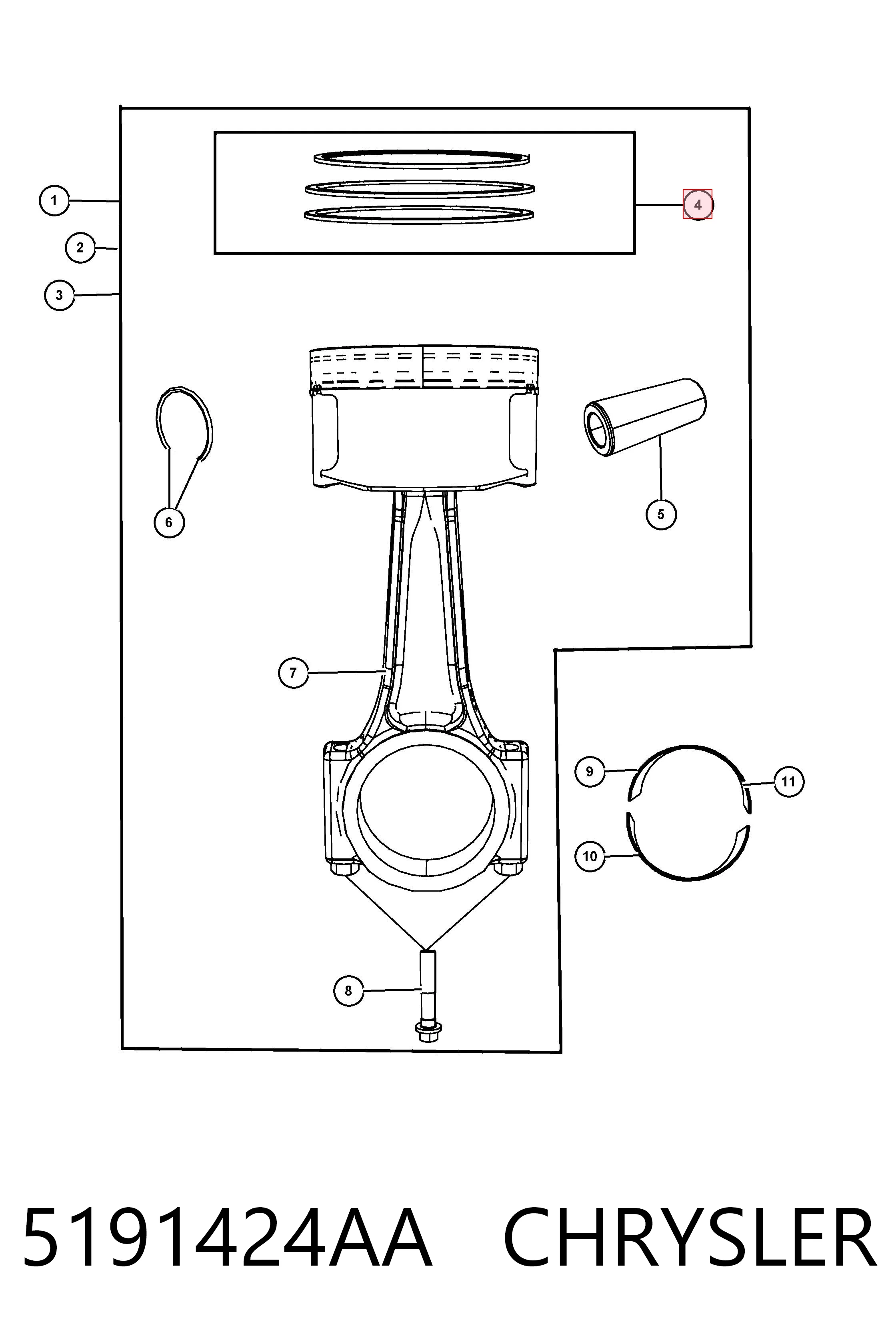 5191424AA Chrysler Kit de anéis de pistão de motor, STD.