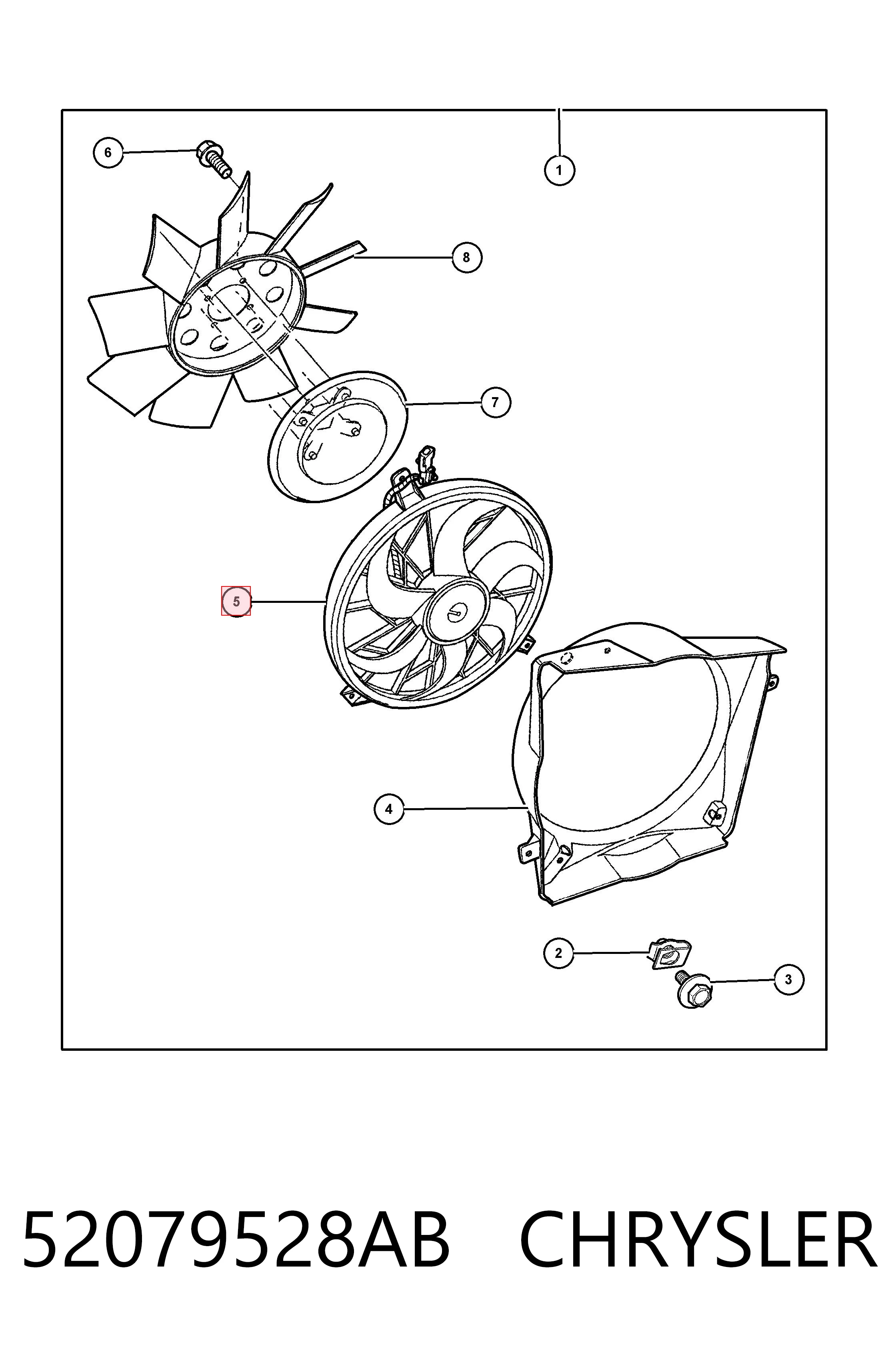 52079528AB Chrysler Ventilador elétrico de esfriamento montado (motor + roda de aletas)