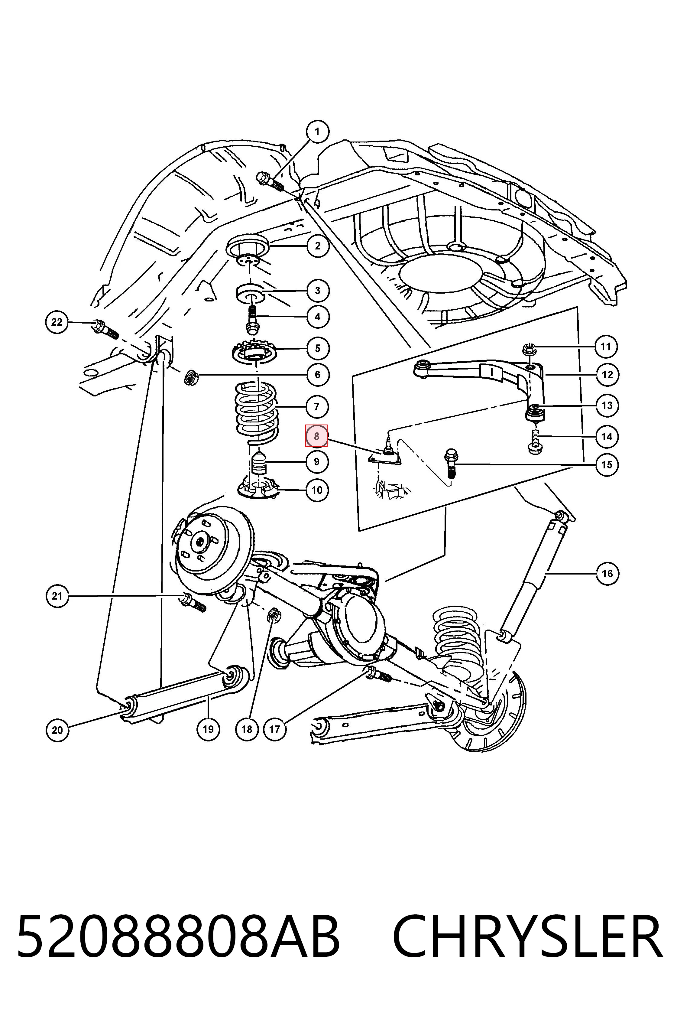52088808AB Chrysler Suporte de esfera superior de suspensão traseira