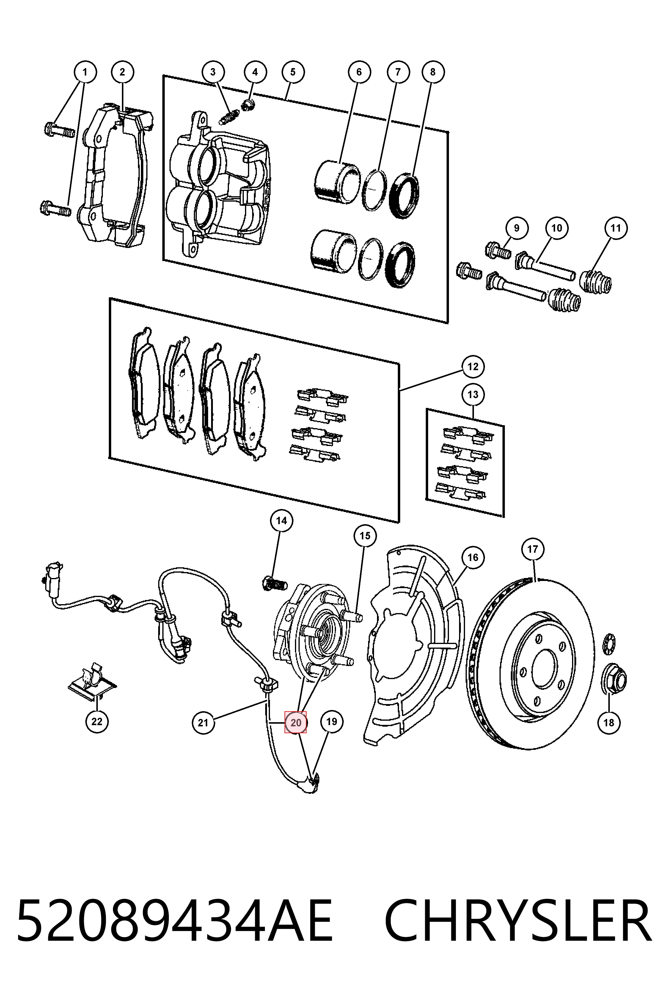 52089434AE Chrysler Cubo dianteiro