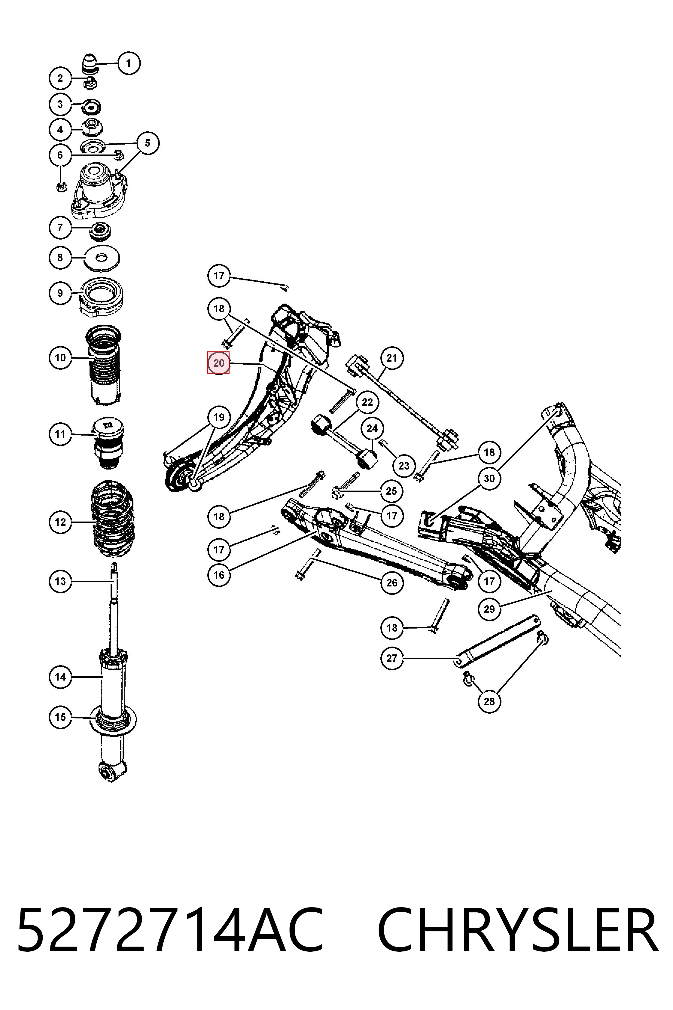 5272714AC Chrysler Braço oscilante (tração) longitudinal inferior direito de suspensão traseira