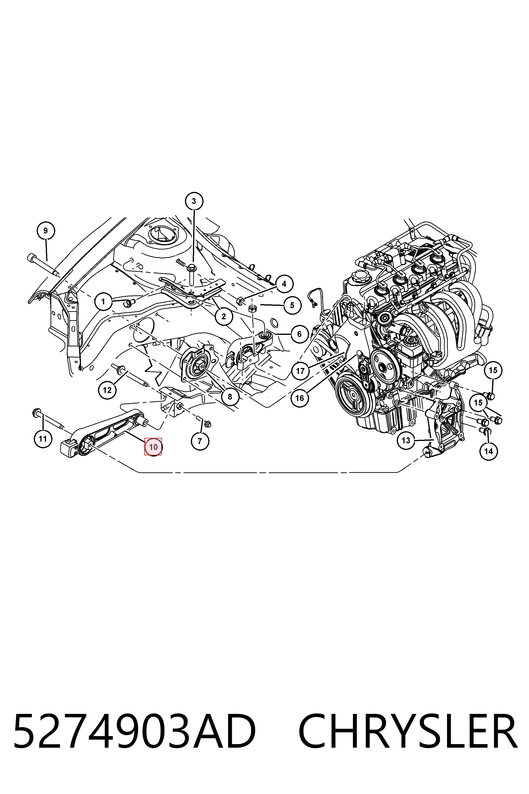 5274903AD Chrysler Coxim (suporte) dianteiro de motor