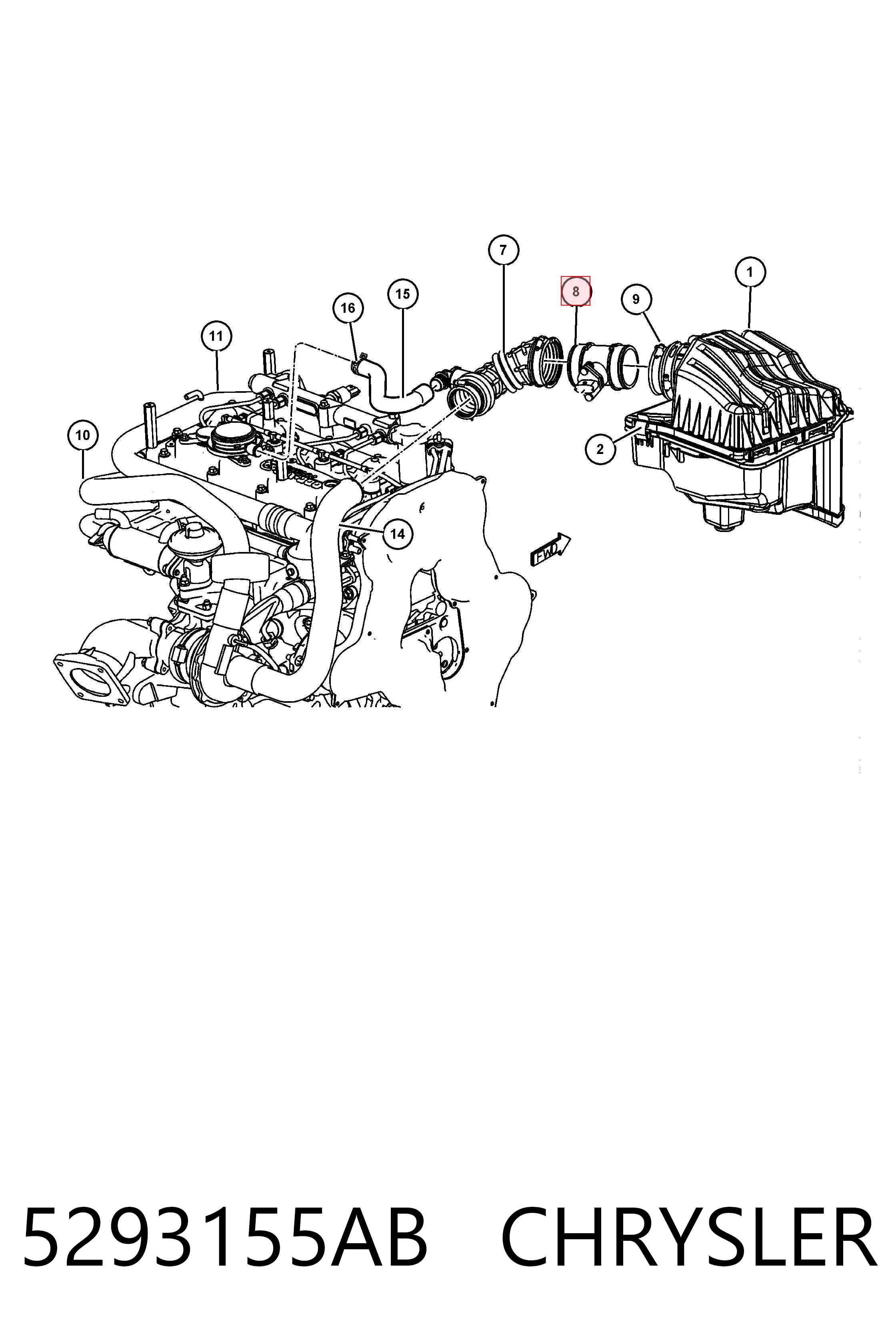 5293155AB Chrysler Sensor de fluxo (consumo) de ar, medidor de consumo M.A.F. - (Mass Airflow)