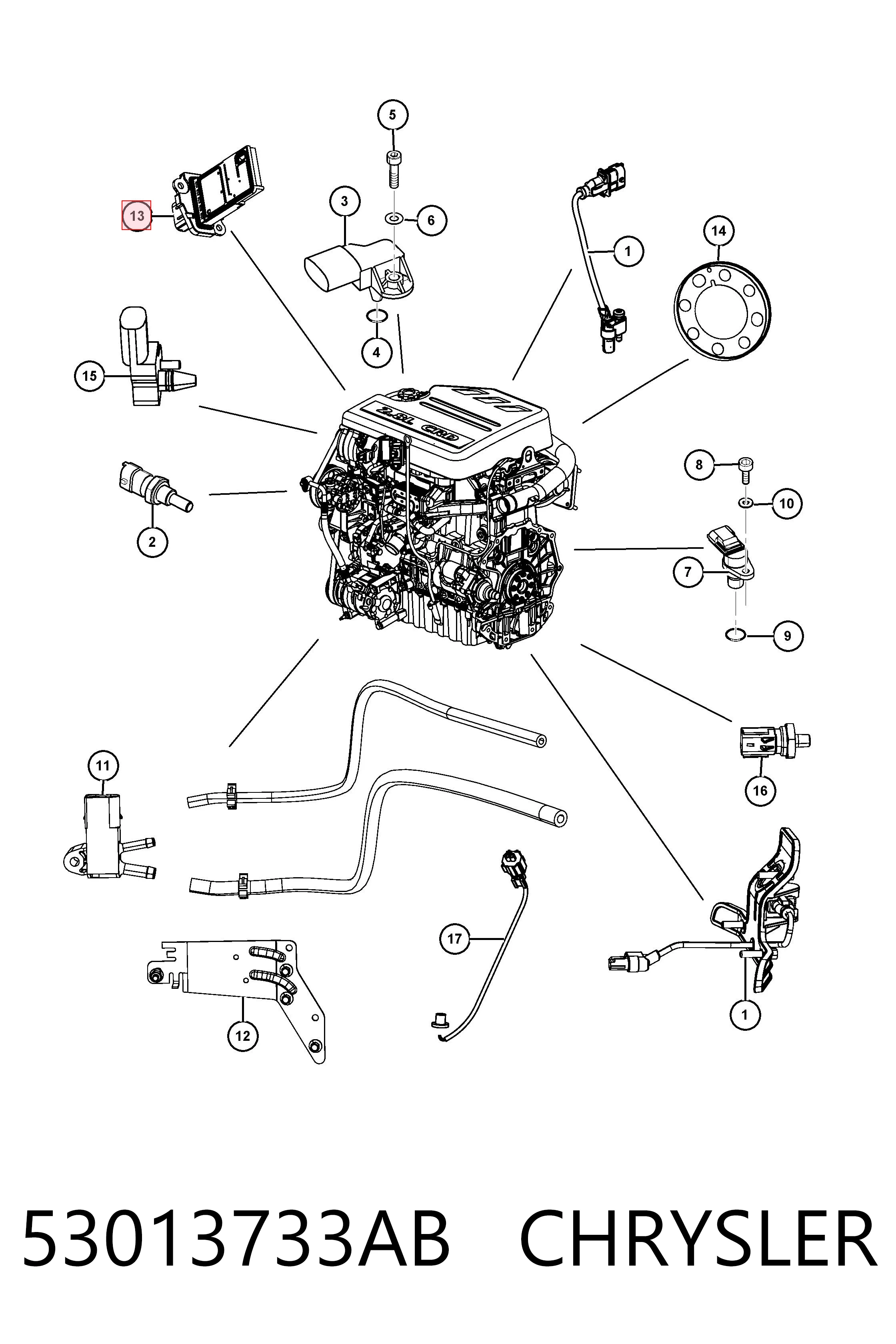 53013733AB Chrysler Sensor de fluxo (consumo) de ar, medidor de consumo M.A.F. - (Mass Airflow)