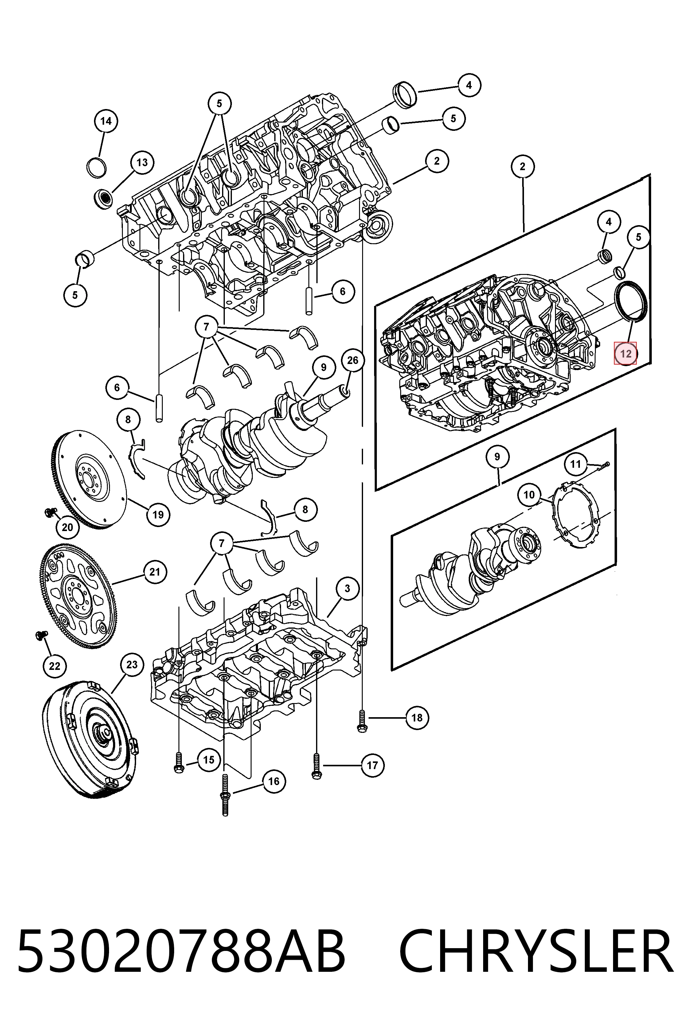 53020788AB Chrysler Vedação traseira de cambota de motor