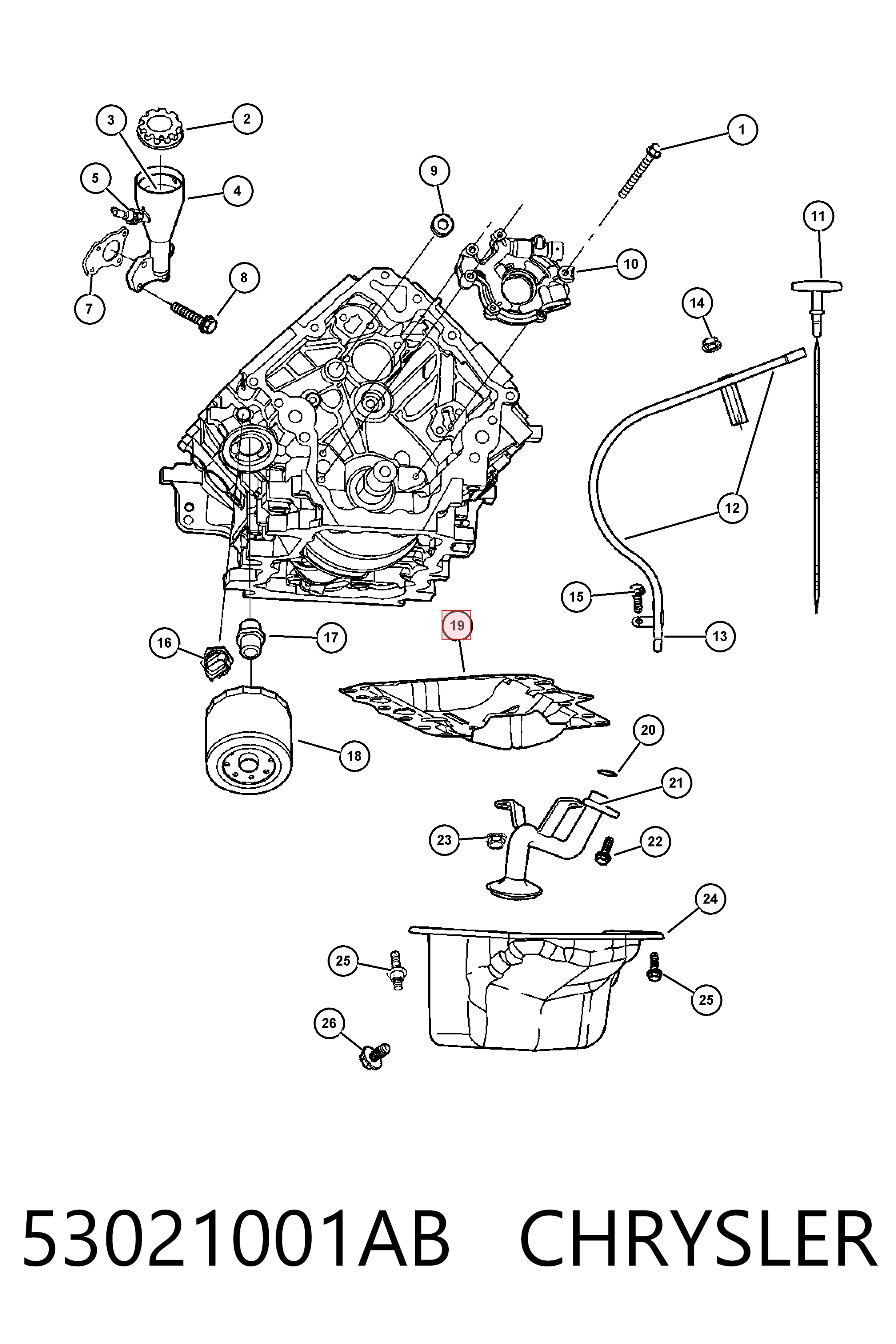 53021001AB Chrysler Vedante de panela de cárter do motor