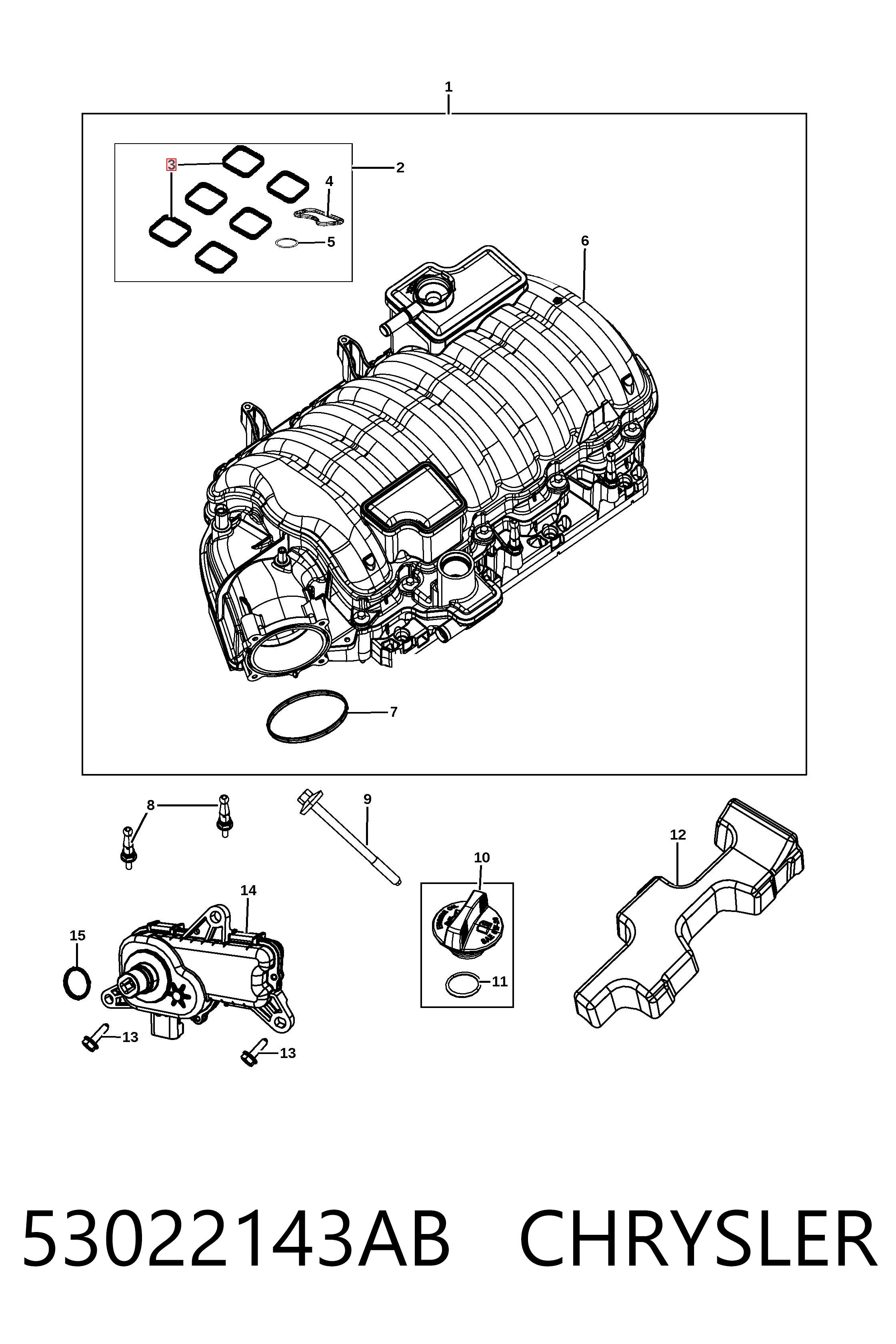 53022143AB Chrysler Vedante de tubo coletor de admissão