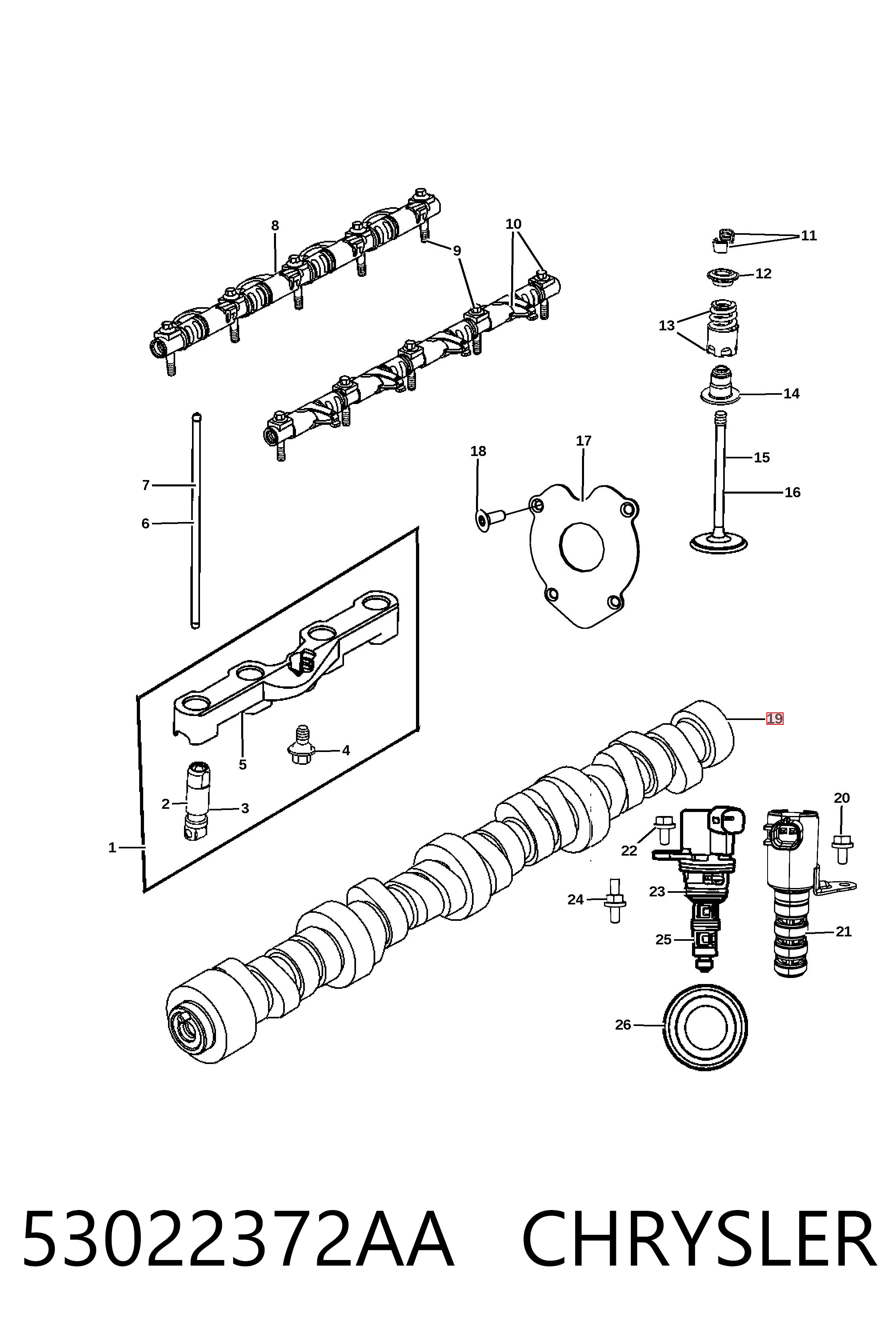 53022372AA Chrysler Árvore distribuidora de motor