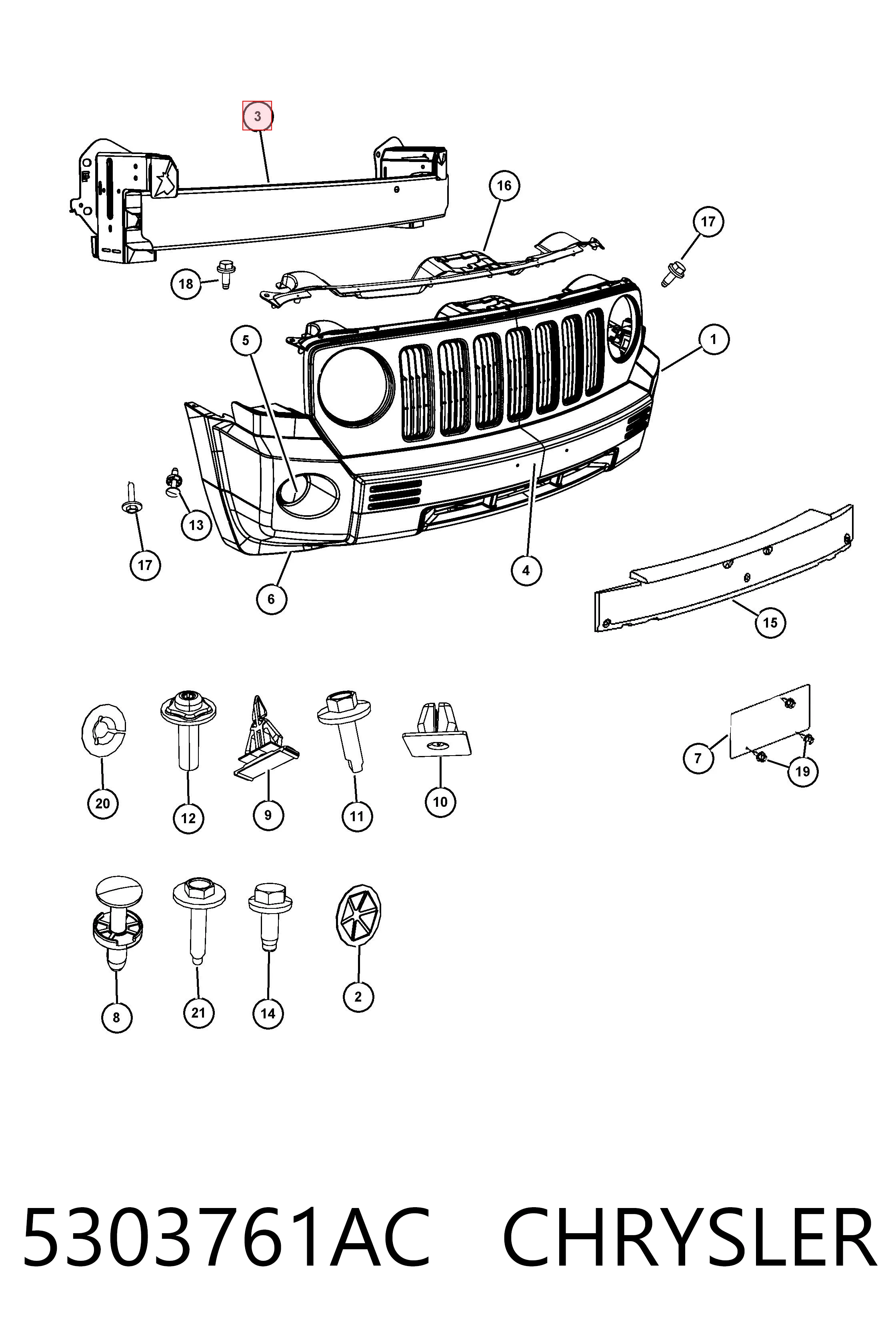 Reforçador do pára-choque dianteiro para Jeep Patriot  
