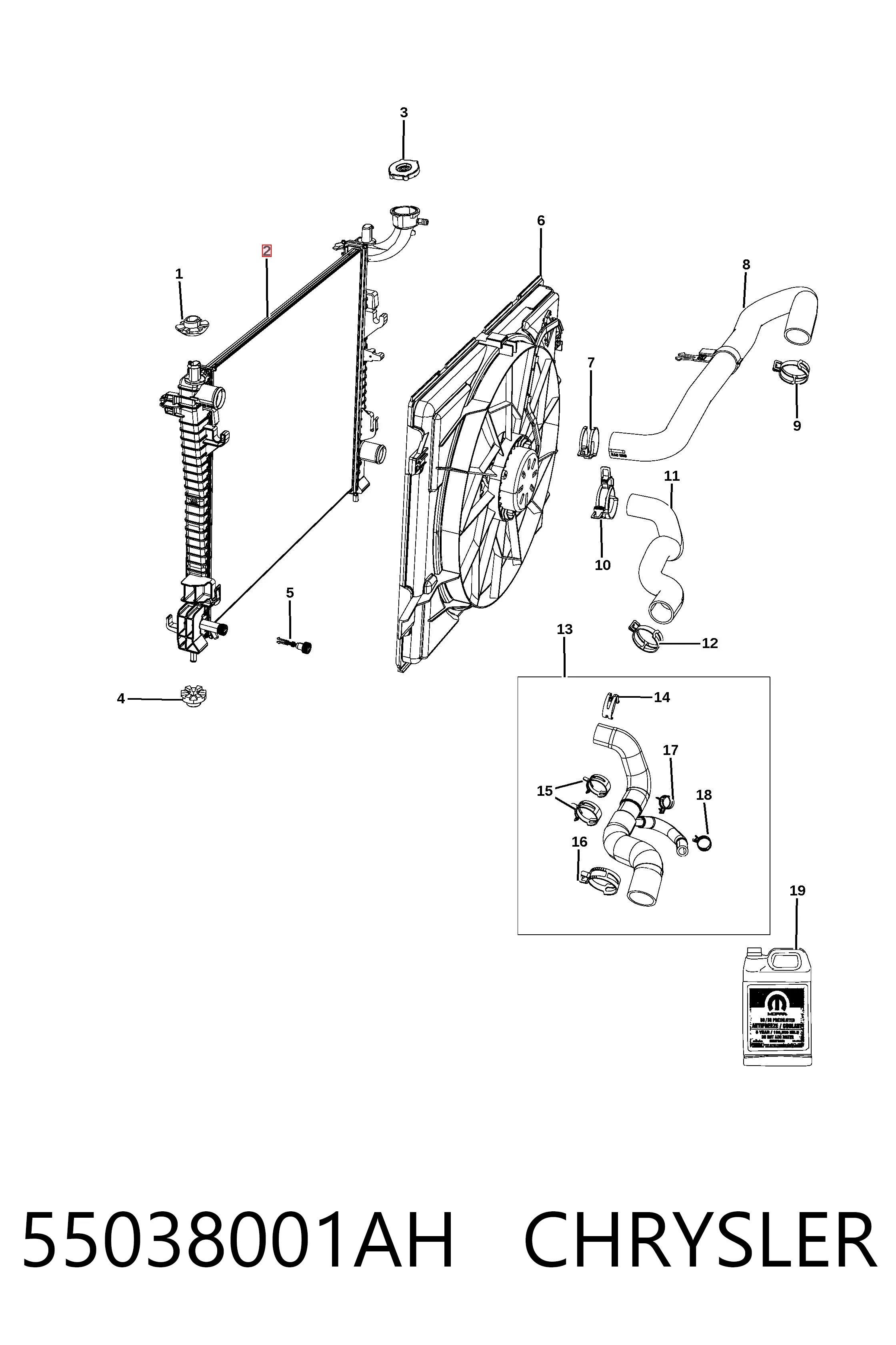 55038001AH Chrysler Radiador de esfriamento de motor