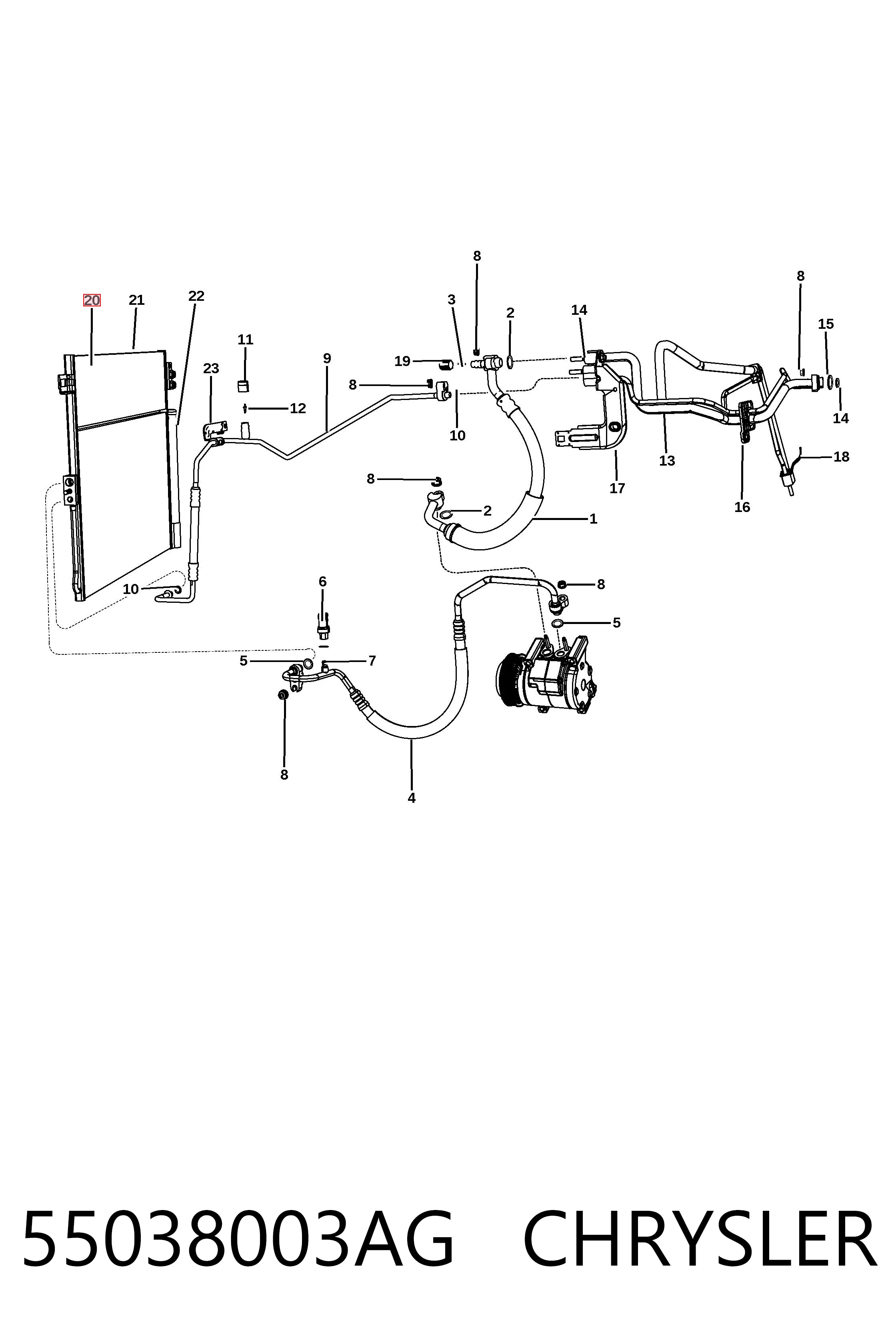 55038003AG Chrysler Radiador de aparelho de ar condicionado