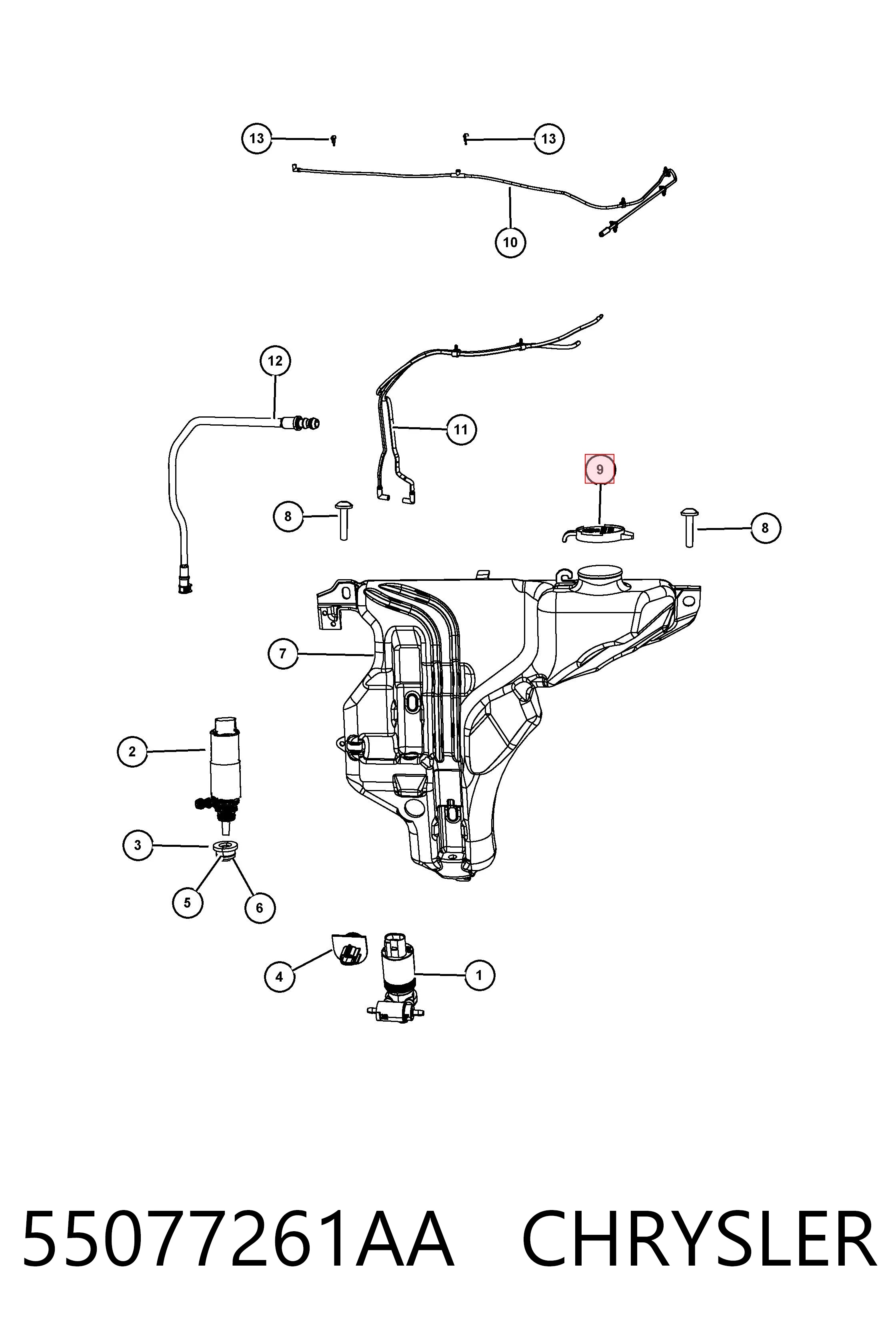 55077261AA Chrysler Tampa de tanque de fluido para lavador
