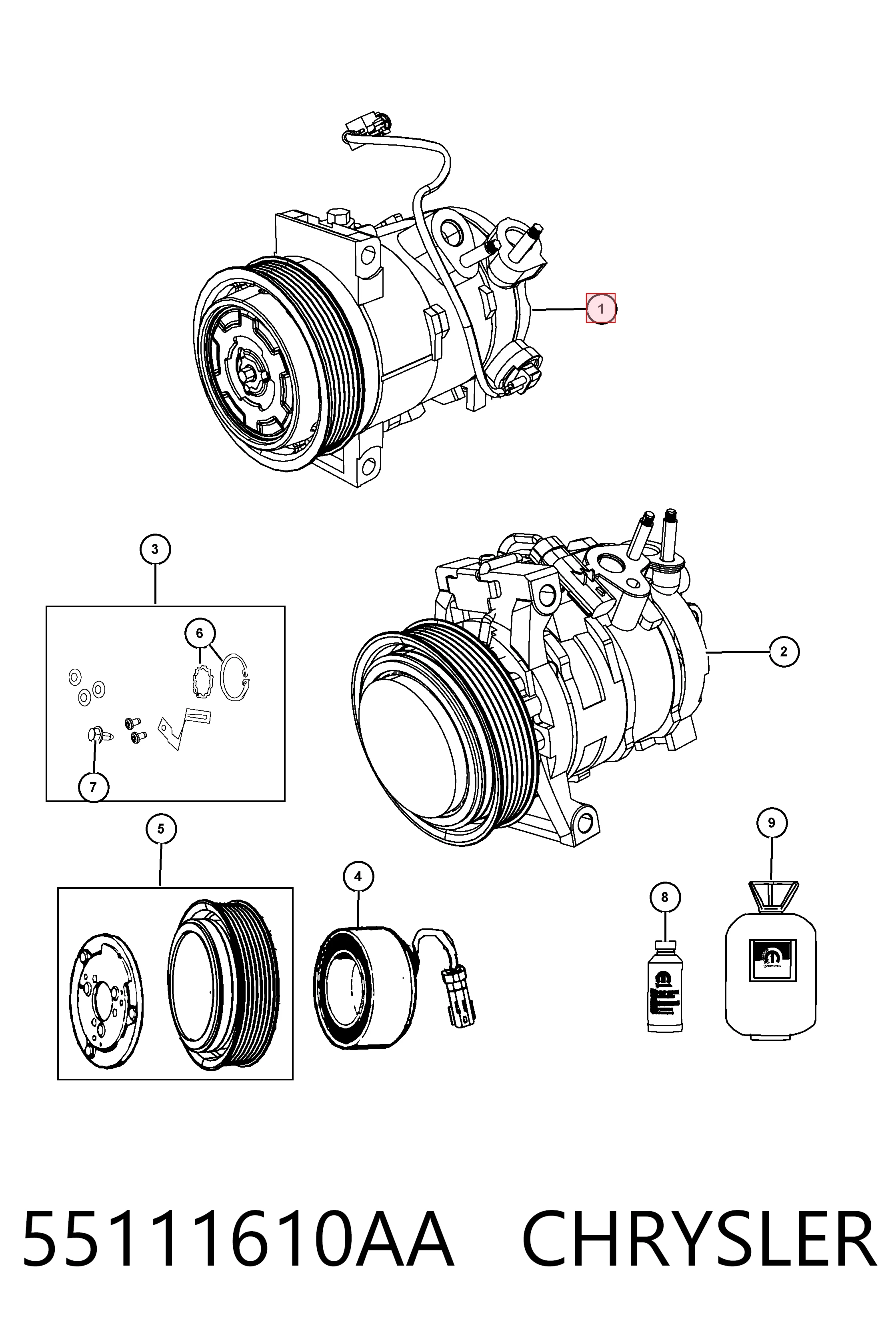 55111610AA Chrysler Compressor de aparelho de ar condicionado