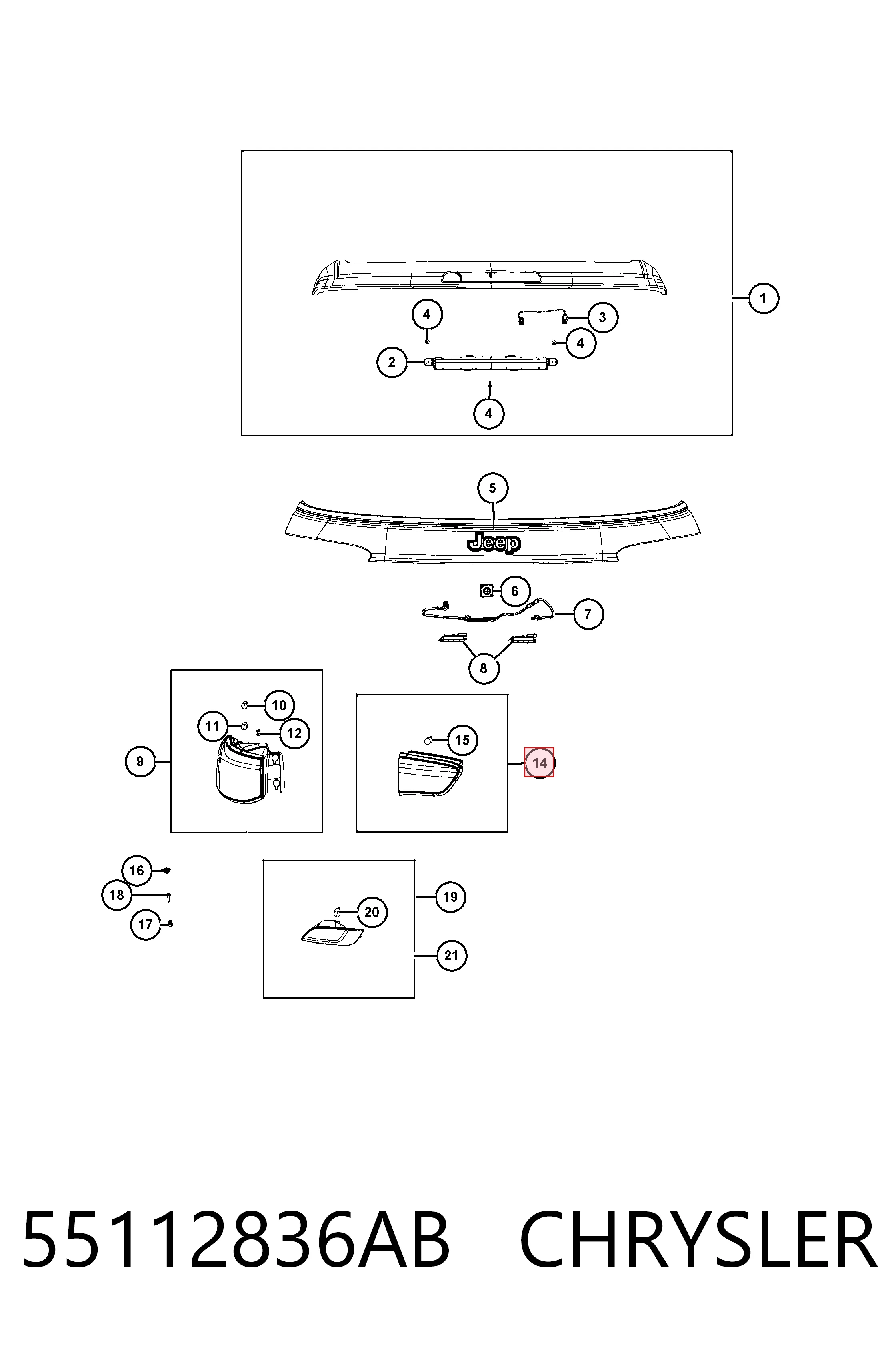 K55112836AA Fiat/Alfa/Lancia Lanterna traseira direita interna