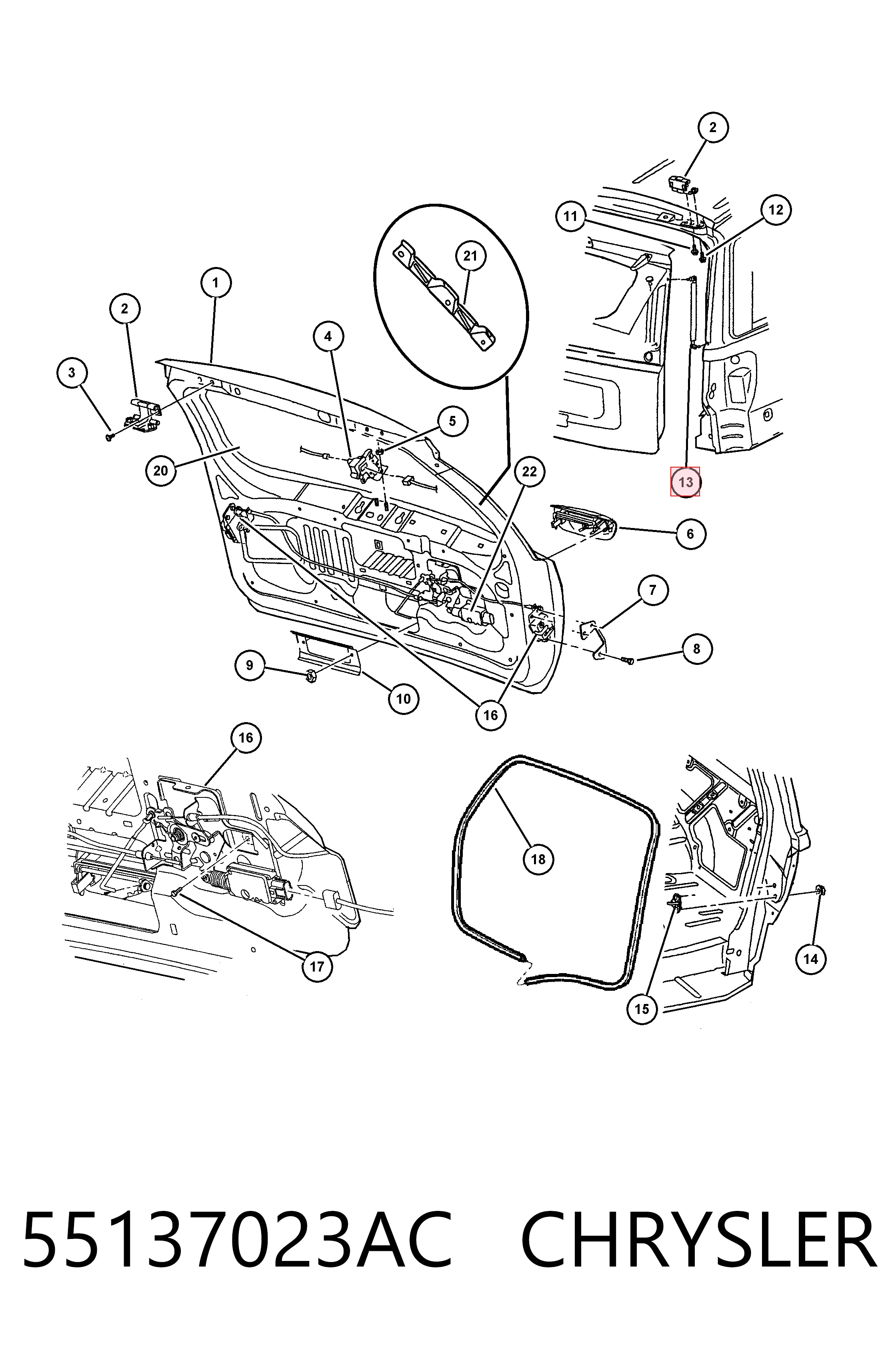 55137023AC Chrysler Amortecedor de tampa de porta-malas (de 3ª/5ª porta traseira)