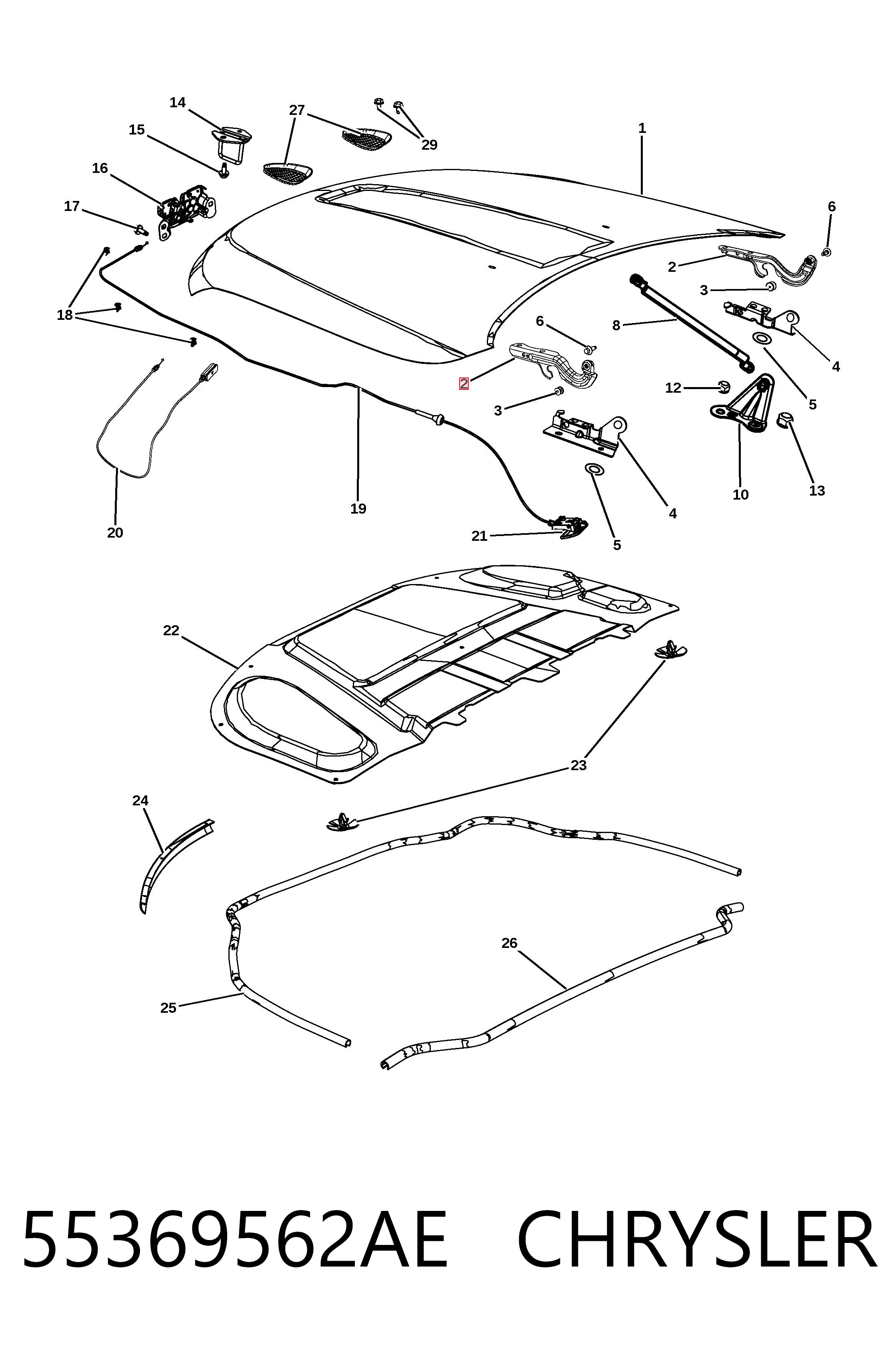 55369562AE Chrysler Gozno da capota direito