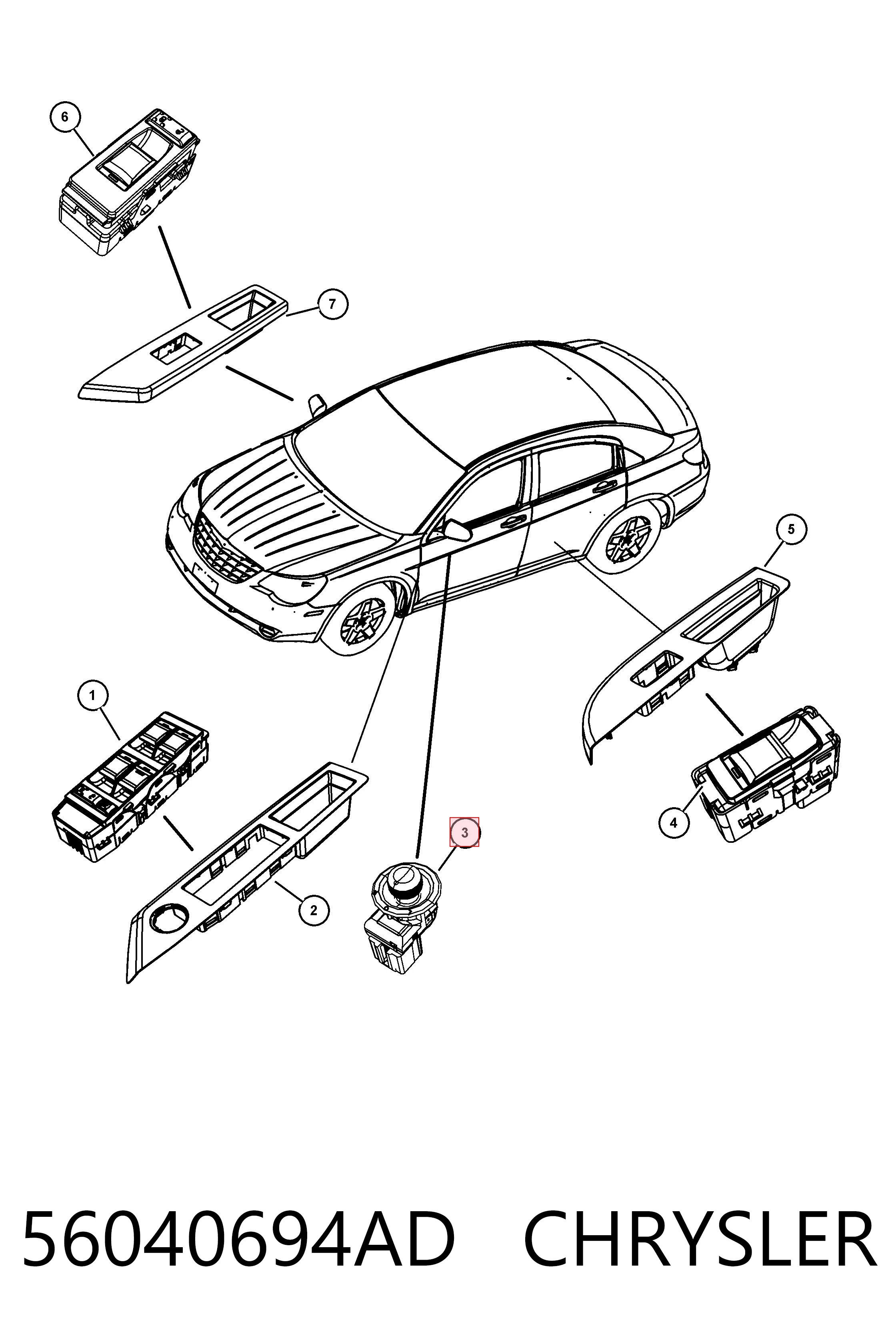 56040694AD Chrysler Unidade de controlo dos espelhos de retrovisão, na porta