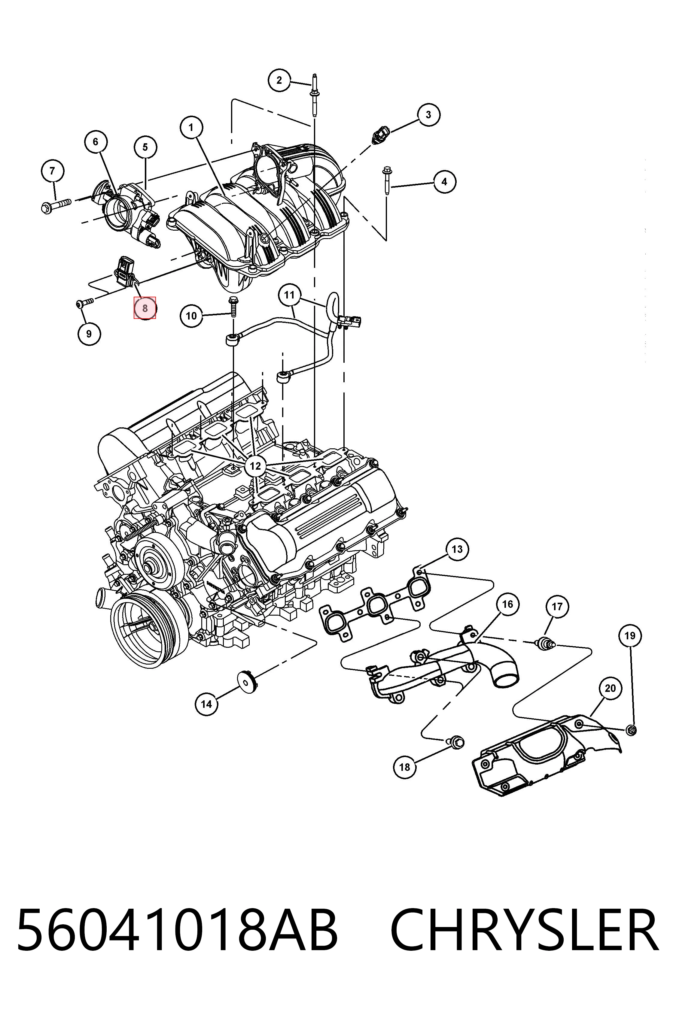 56041018AB Chrysler Sensor de pressão no coletor de admissão, MAP