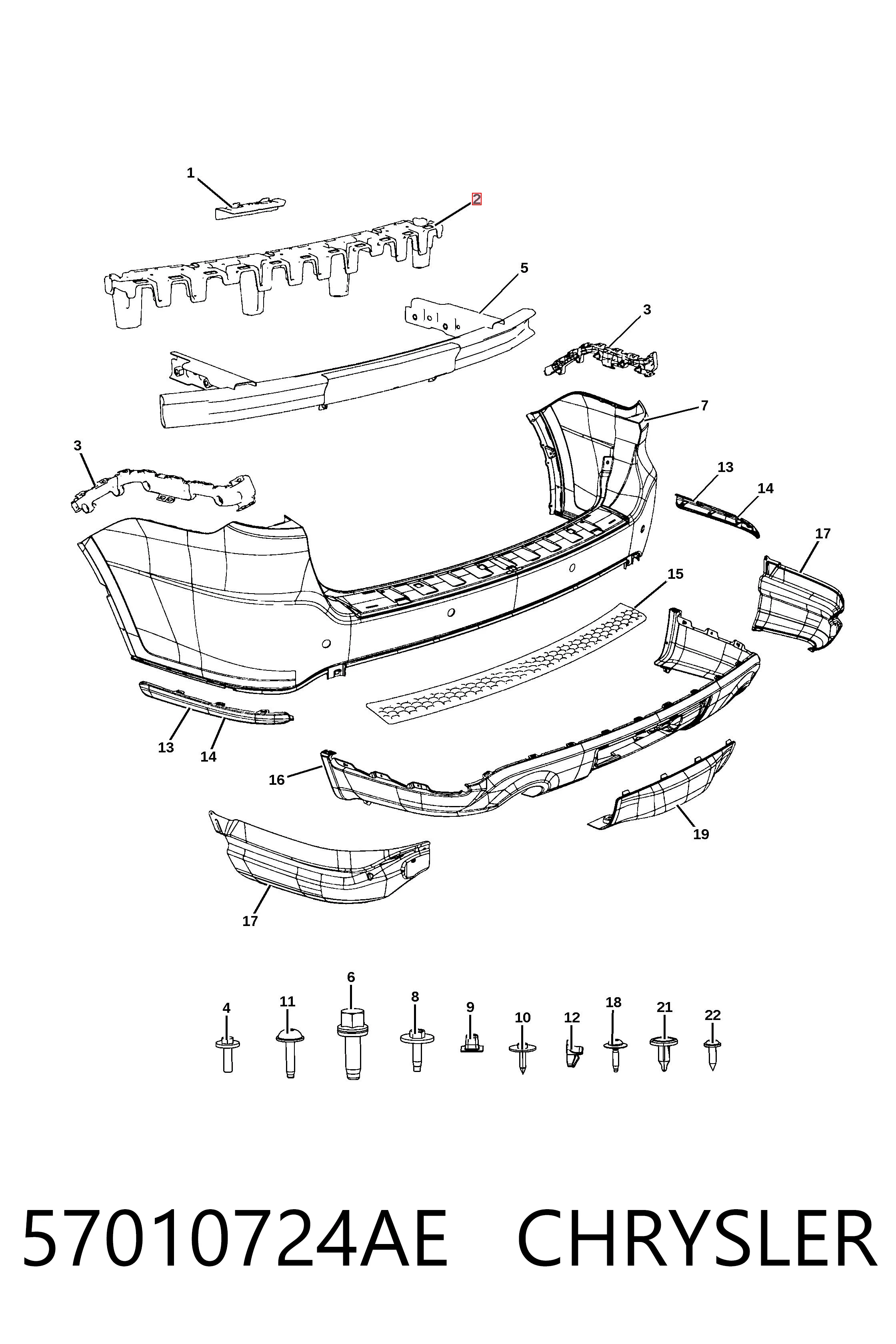 57010724AE Chrysler Absorvedor (enchido) do pára-choque traseiro
