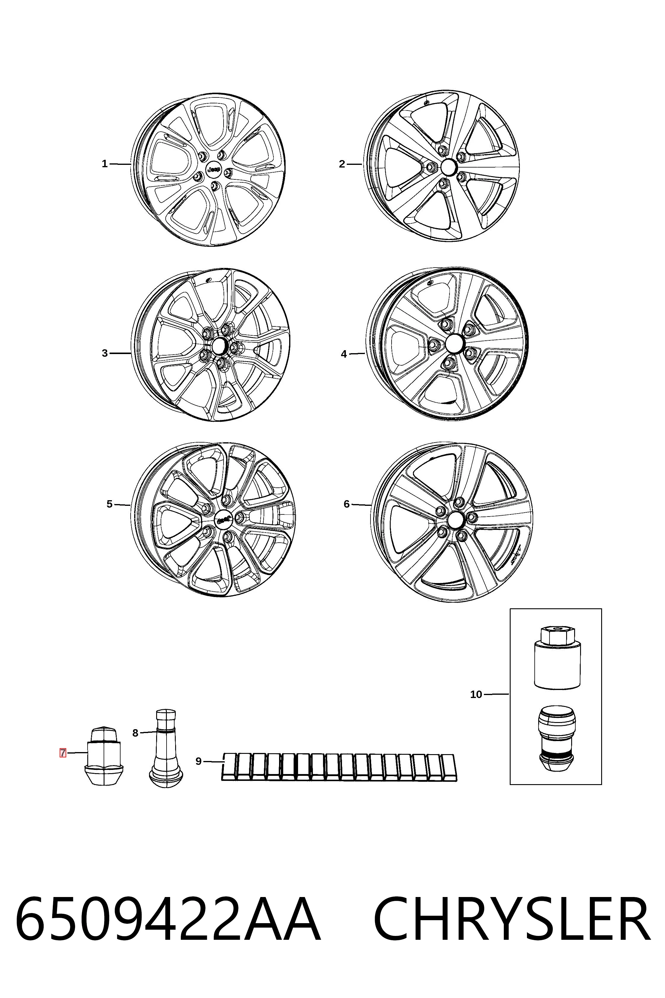 6509422AA Chrysler Porca de roda