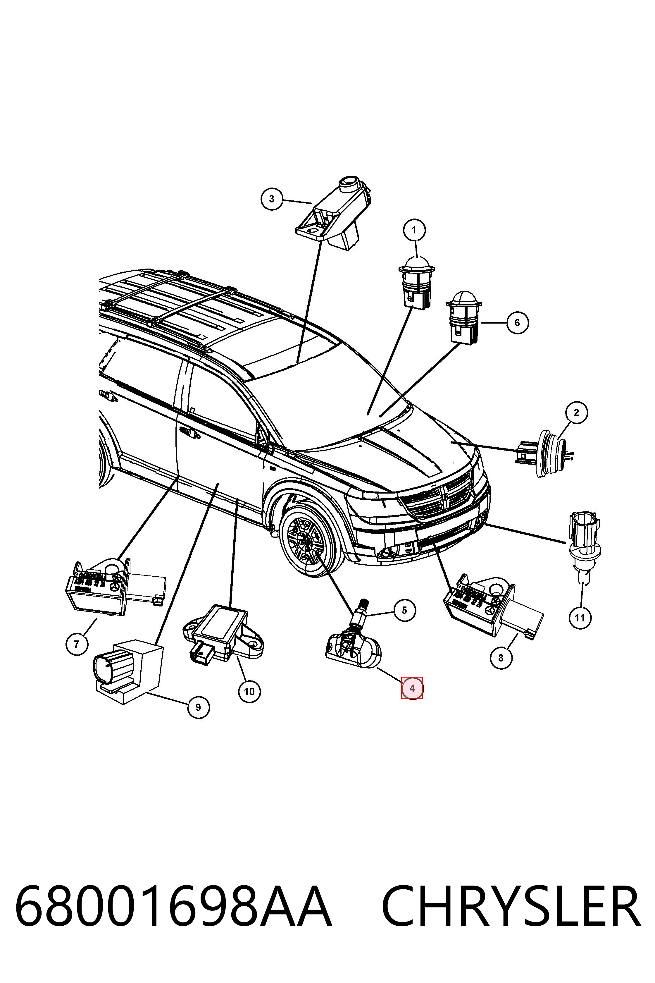 Sensor de pressão de ar nos pneus K68001698AB Fiat/Alfa/Lancia