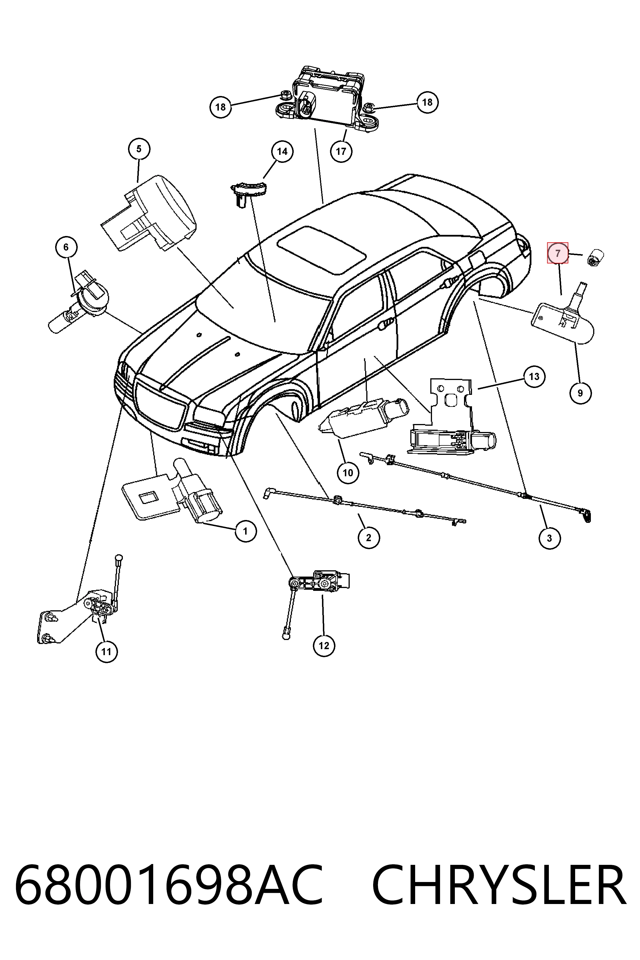 68001698AC Chrysler Sensor de pressão de ar nos pneus