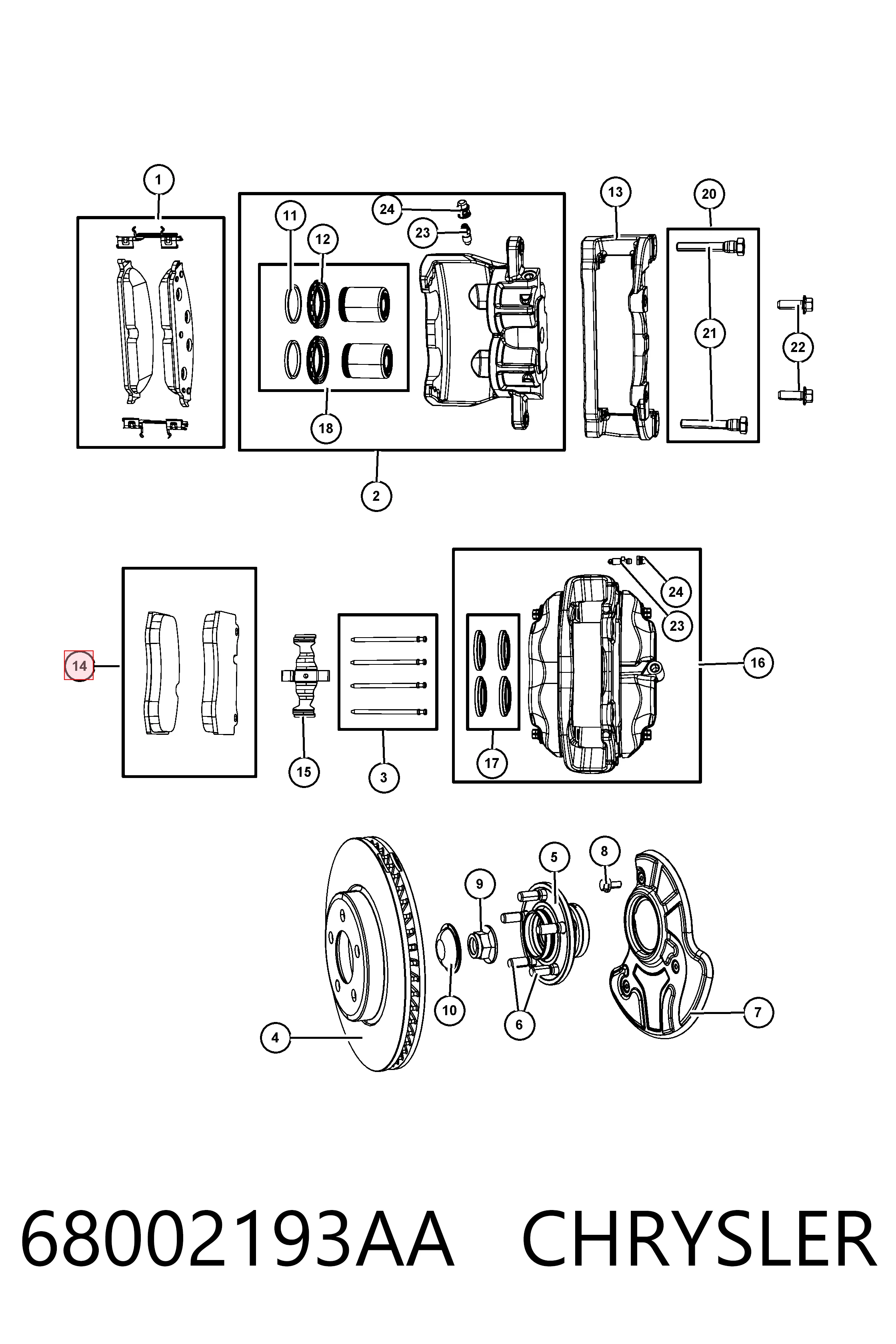 68002193AA Chrysler Sapatas do freio dianteiras de disco