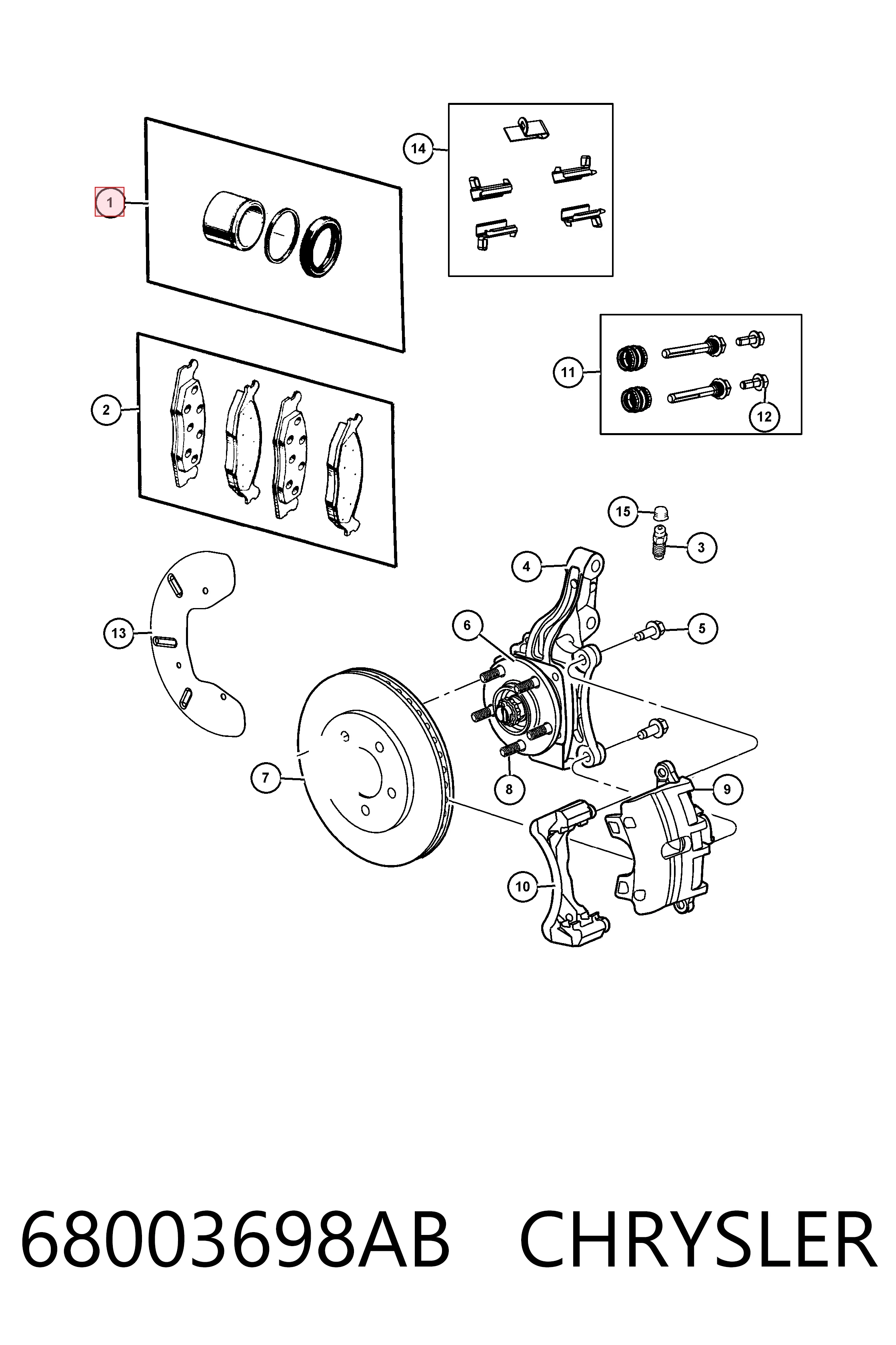 68003698AB Chrysler Kit de reparação de suporte do freio dianteiro