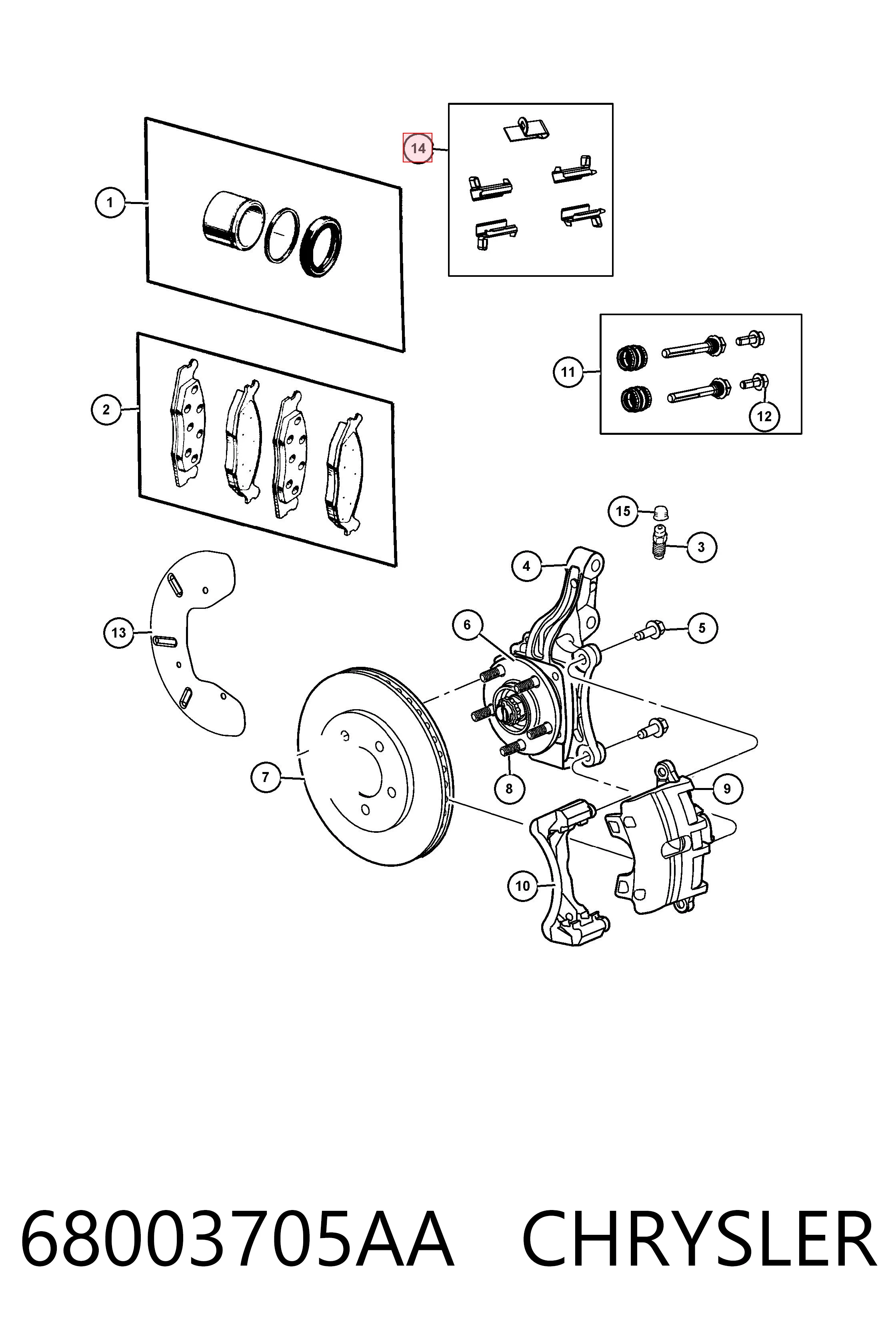 68003705AA Chrysler Kit de molas de fixação de sapatas de disco dianteiras