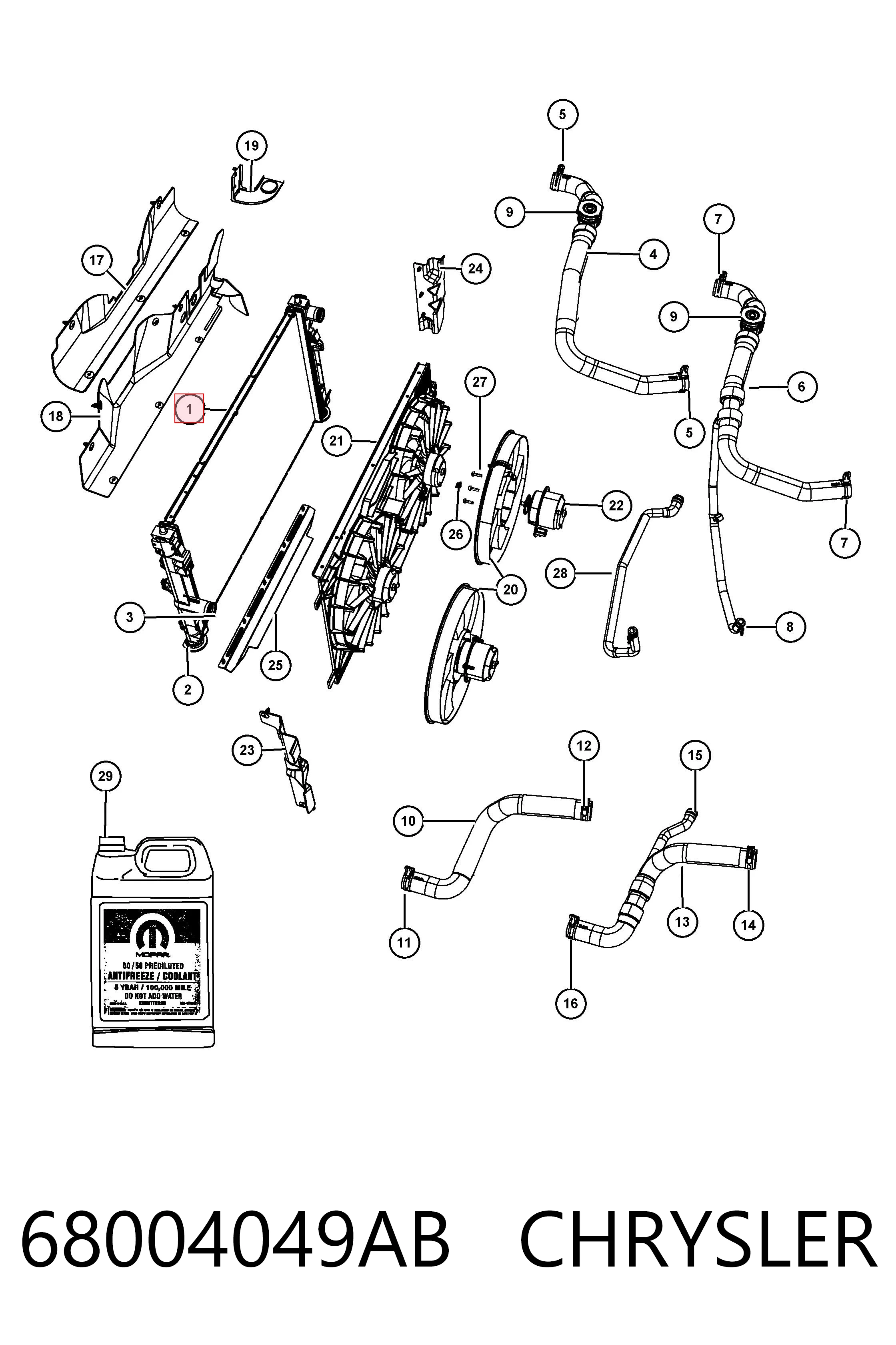 68004049AB Chrysler Radiador de esfriamento de motor